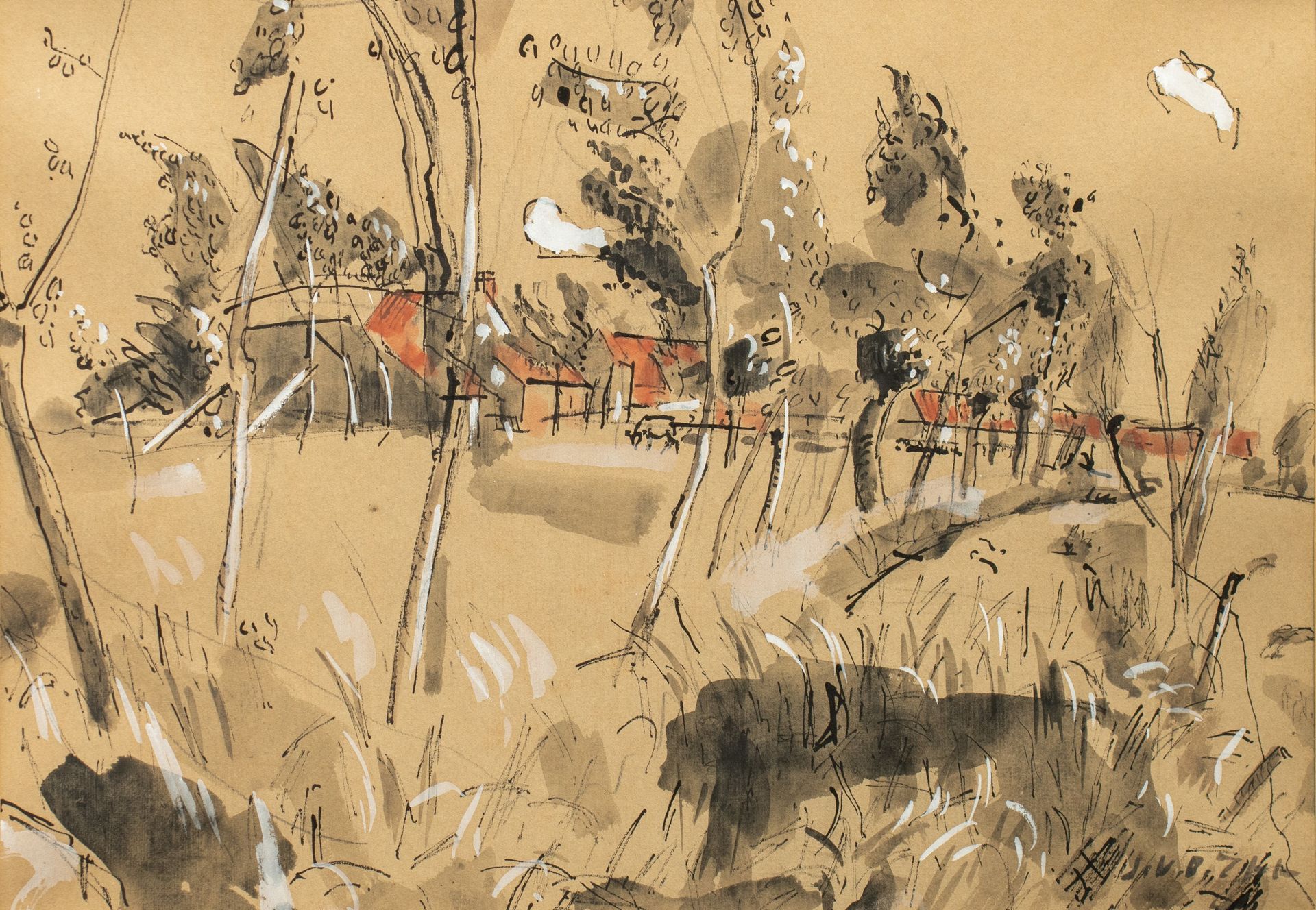 Jan van der Zee (1898-1988), pastoral view, ink, watercolour heightened with gou&hellip;