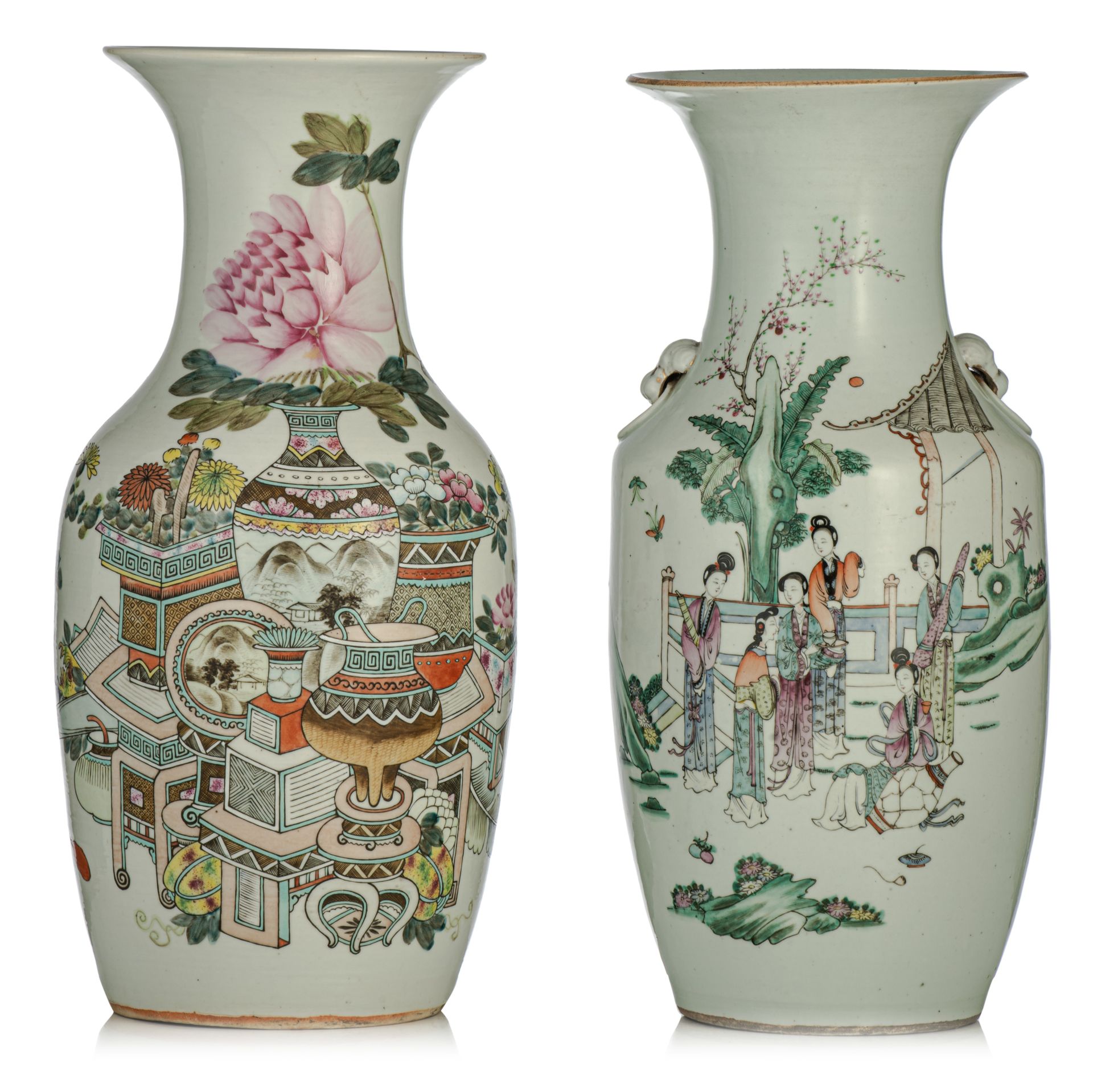A Chinese Qianjiangcai vase and a famille rose vase, both with a signed text, Re&hellip;