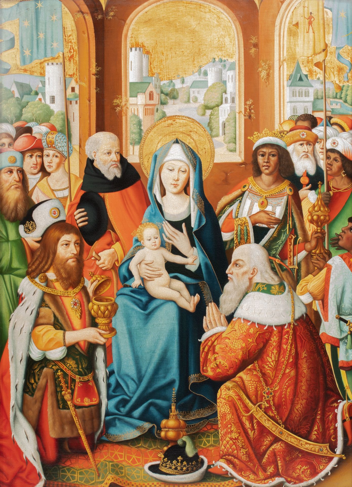 The adoration of the Magi, in the manner of the 16thC Spanish School, oil on can&hellip;