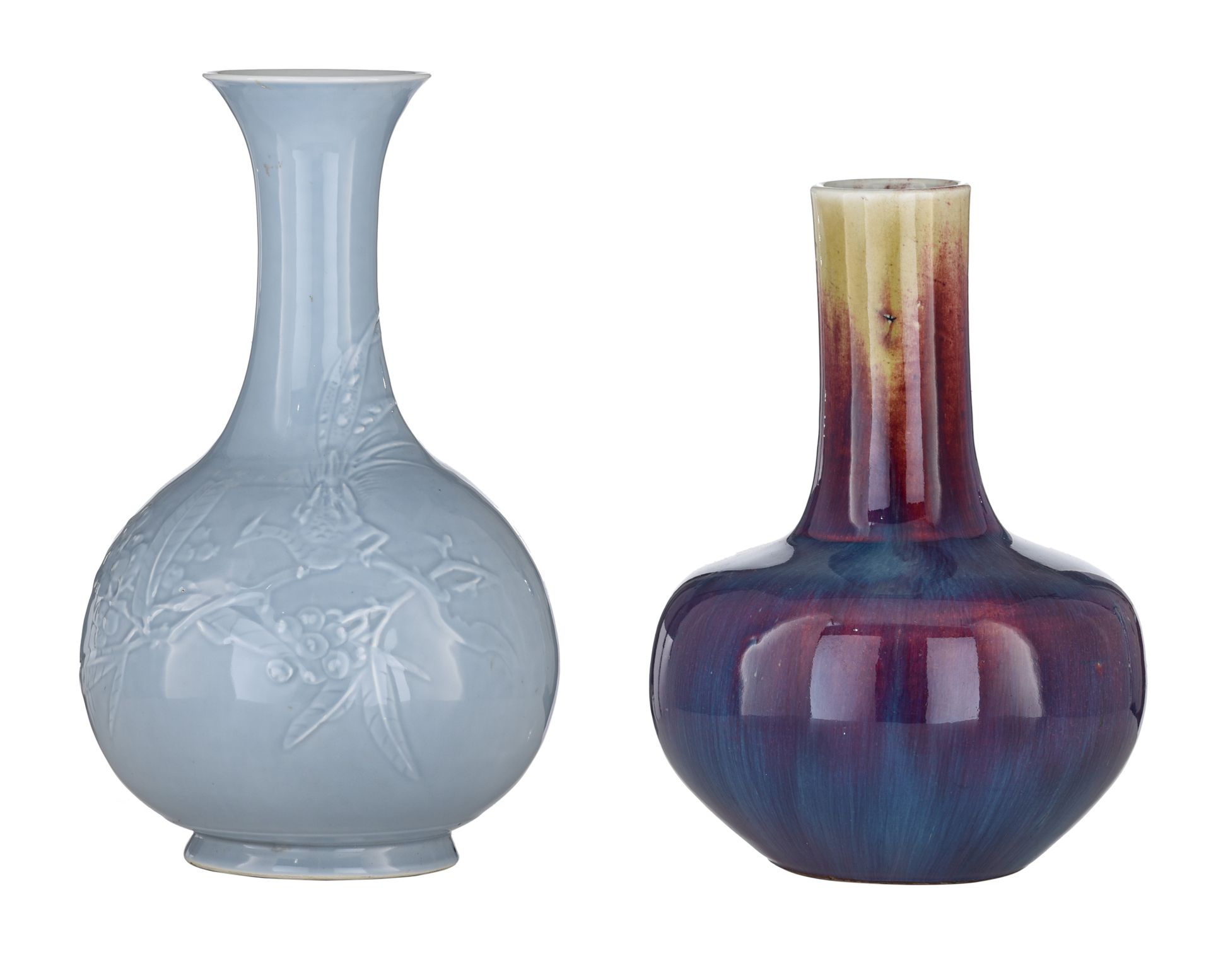 A Chinese flambe-glazed bottle vase, H 30 cm - and a Chinese pale blue ground re&hellip;