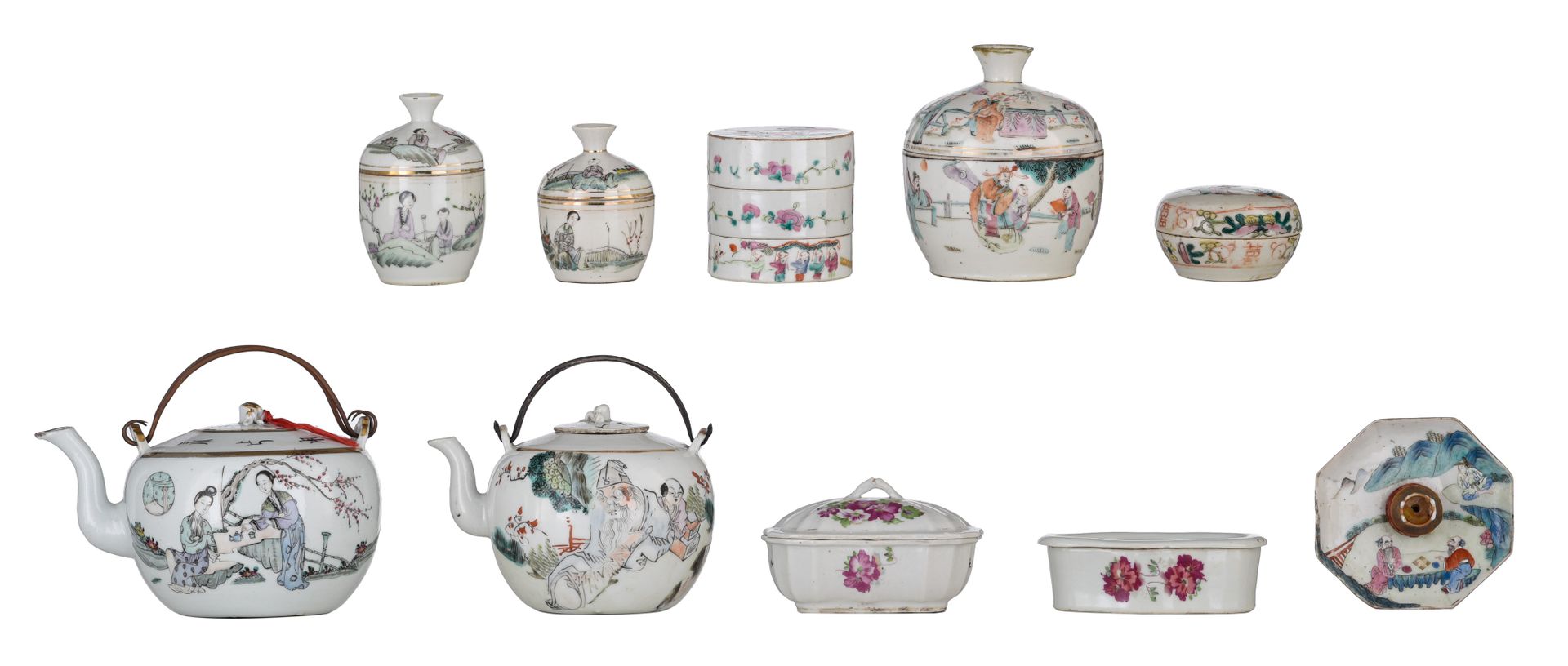 A collection of Chinese Republic period Qianjiangcai and famille rose pots and b&hellip;