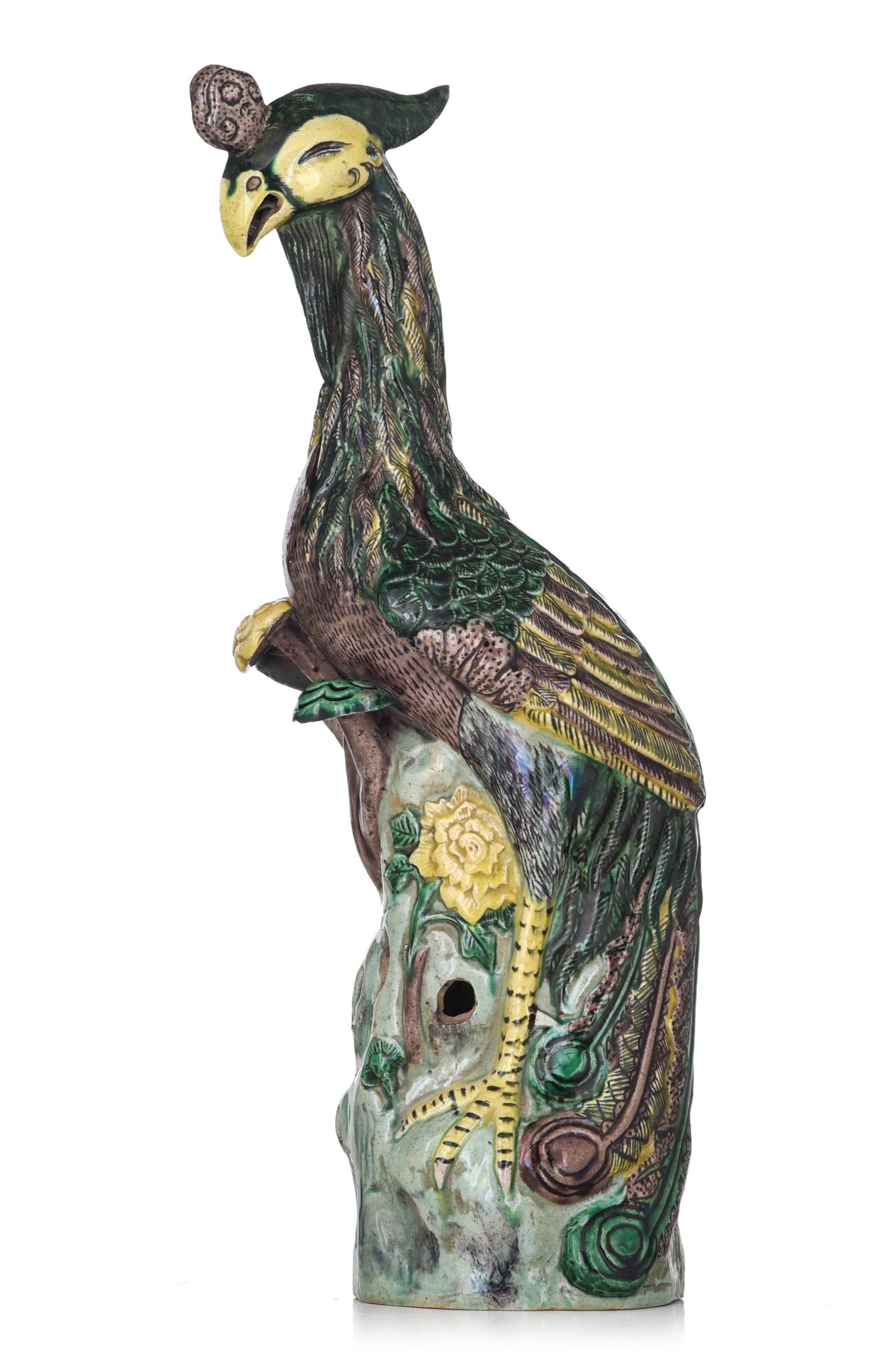 A Chinese model of a phoenix in famille verte glaze, Republic period, H 39,5 cm &hellip;