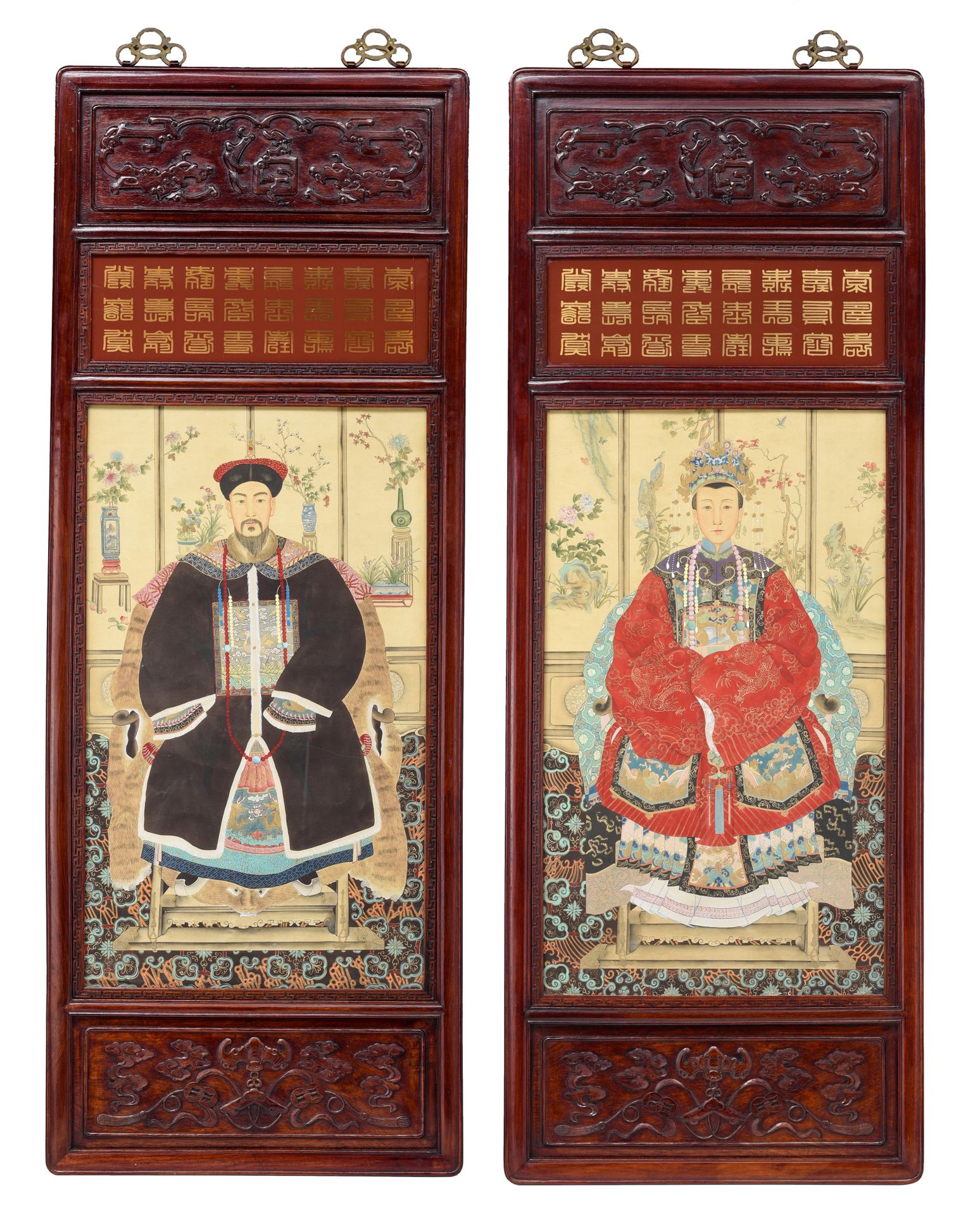 Two fine Chinese portrait paintings, fitted in a carved hardwood frame, late Qin&hellip;