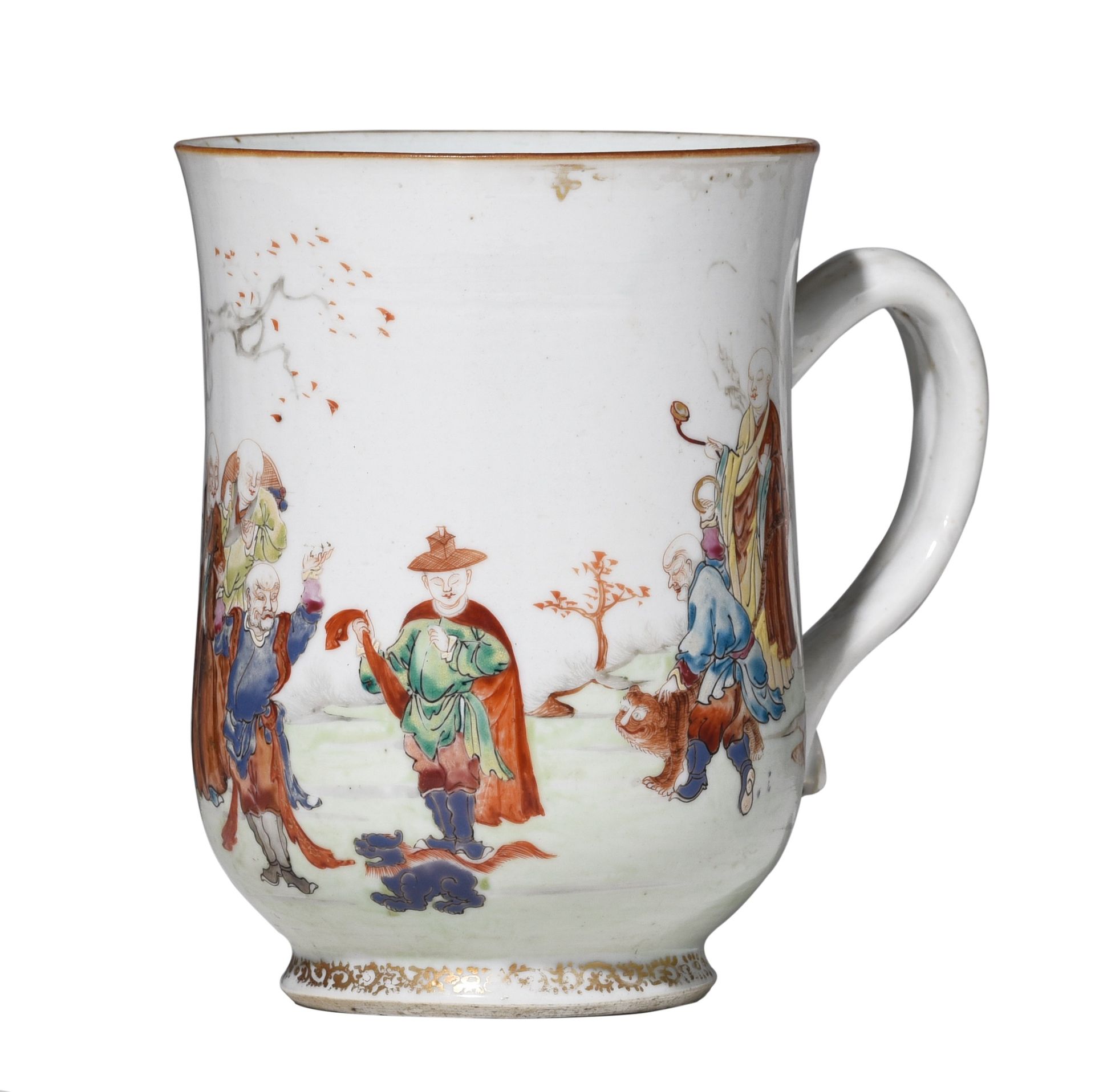 A Chinese famille rose 'Luohan' beaker cup, 18thC, H 15,8 cm A Chinese famille r&hellip;