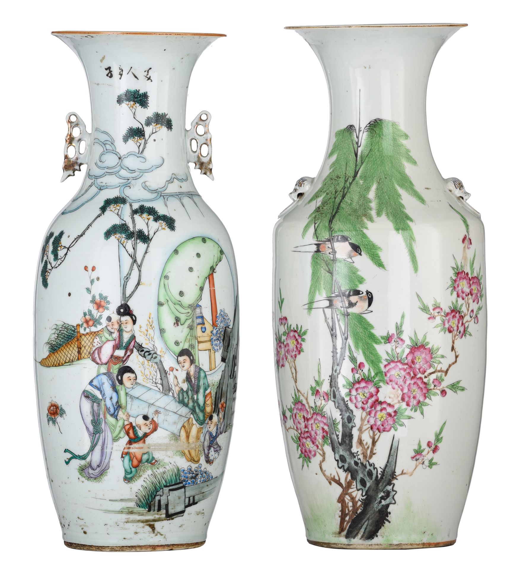 Two Chinese famille rose vases, one with a signed text, Republic period, H 57 - &hellip;