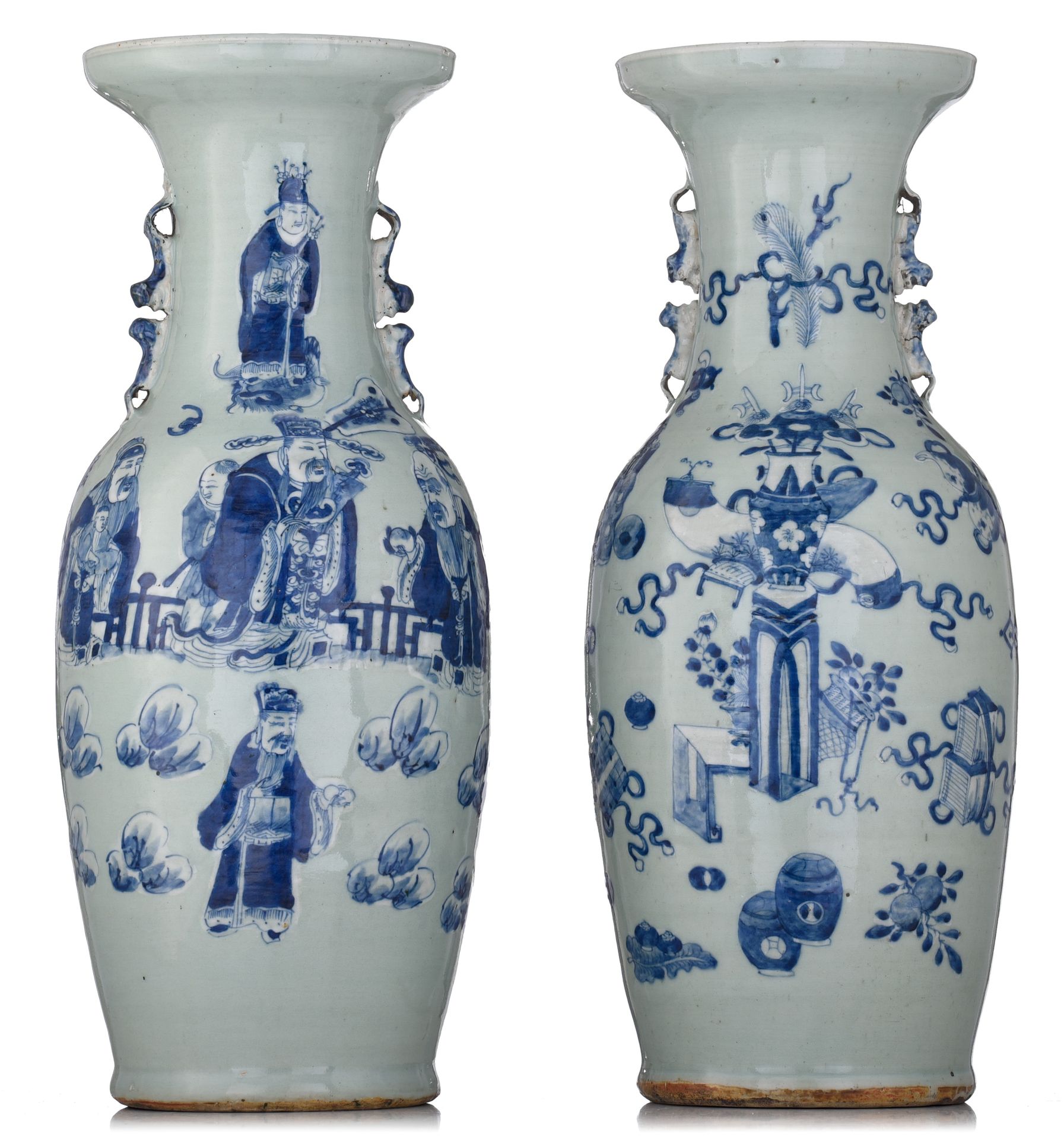 Two Chinese blue and white on celadon ground vases, 19thC, H 61 cm Dos jarrones &hellip;