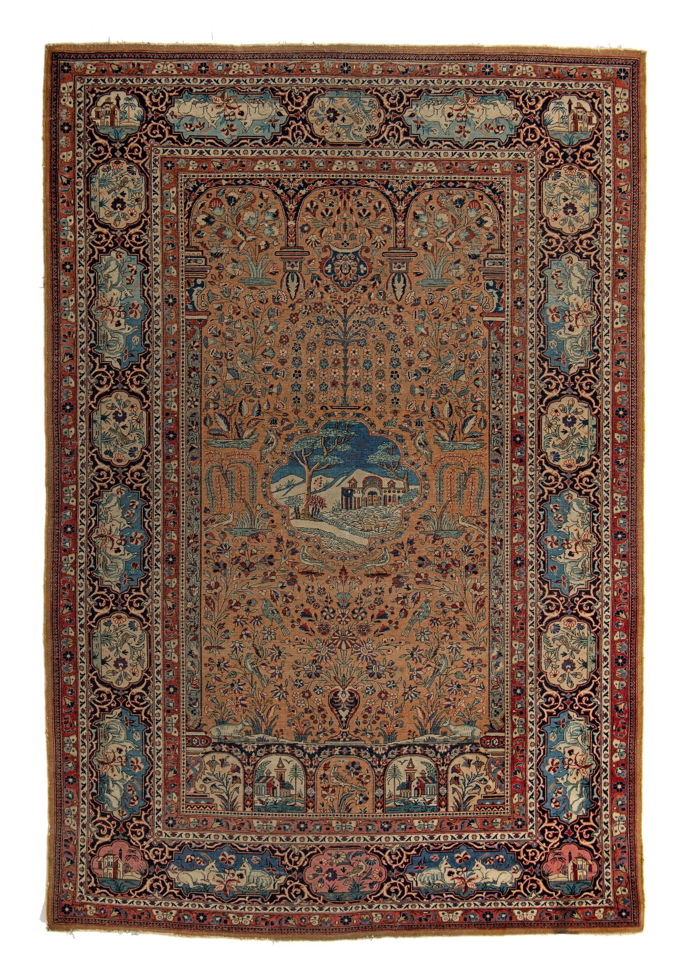 A fine antique Persian Kashan rug, 196 x 130 cm (+) 一张精美的古波斯卡尚地毯，196 x 130 cm (+&hellip;