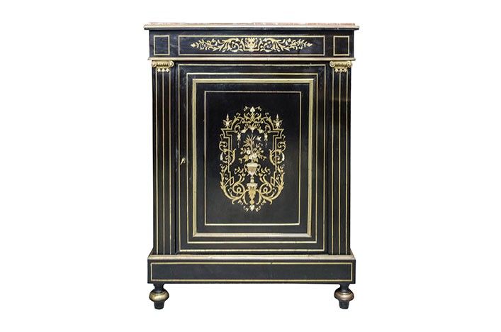 A Napoleon III ebonised cabinet, with inlaid brass decoration, H 110 - W 80 - D &hellip;