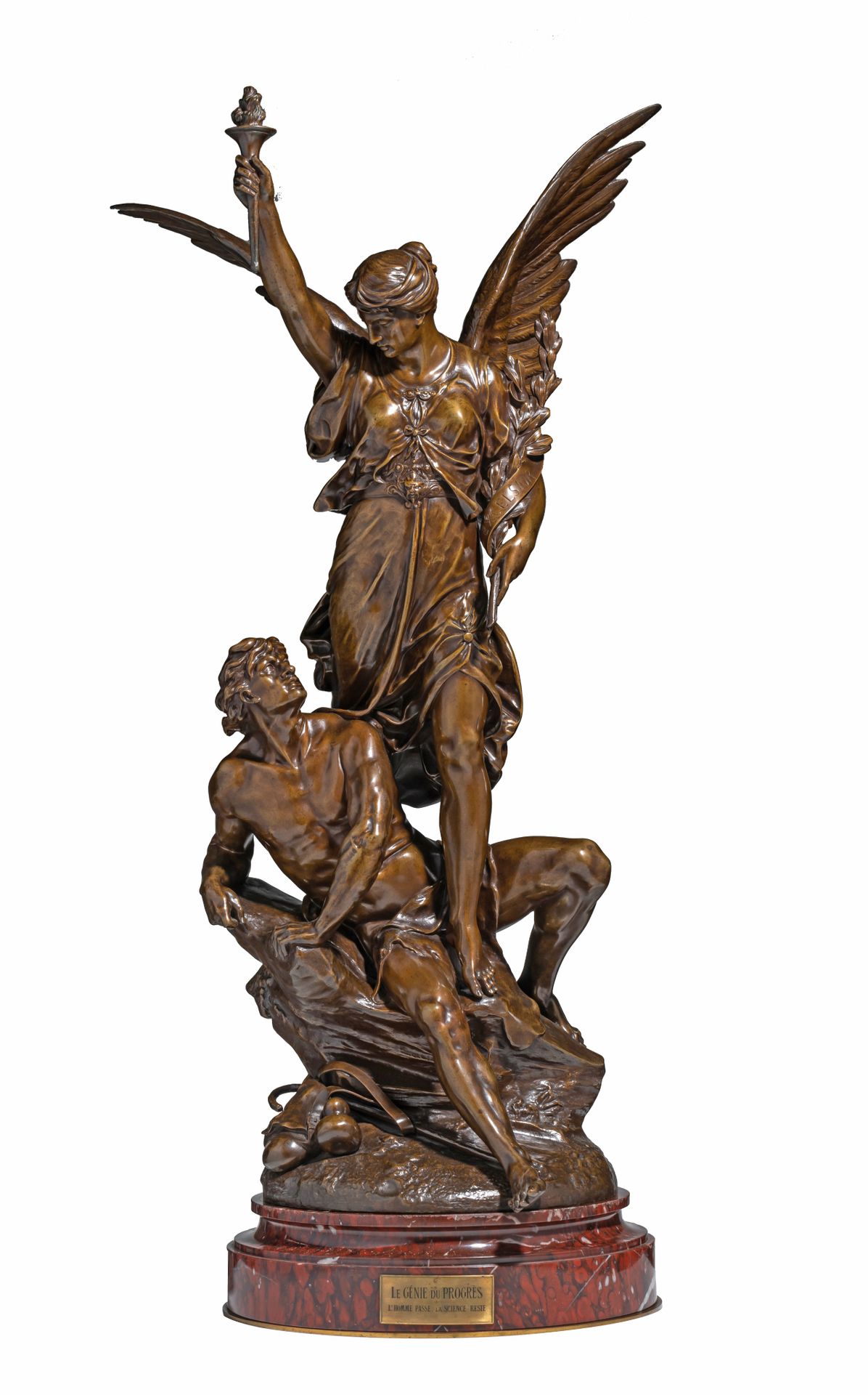 Emile Louis Picault (1833-1915), 'Le Génie du Progrès', patinated bronze, H 91 c&hellip;