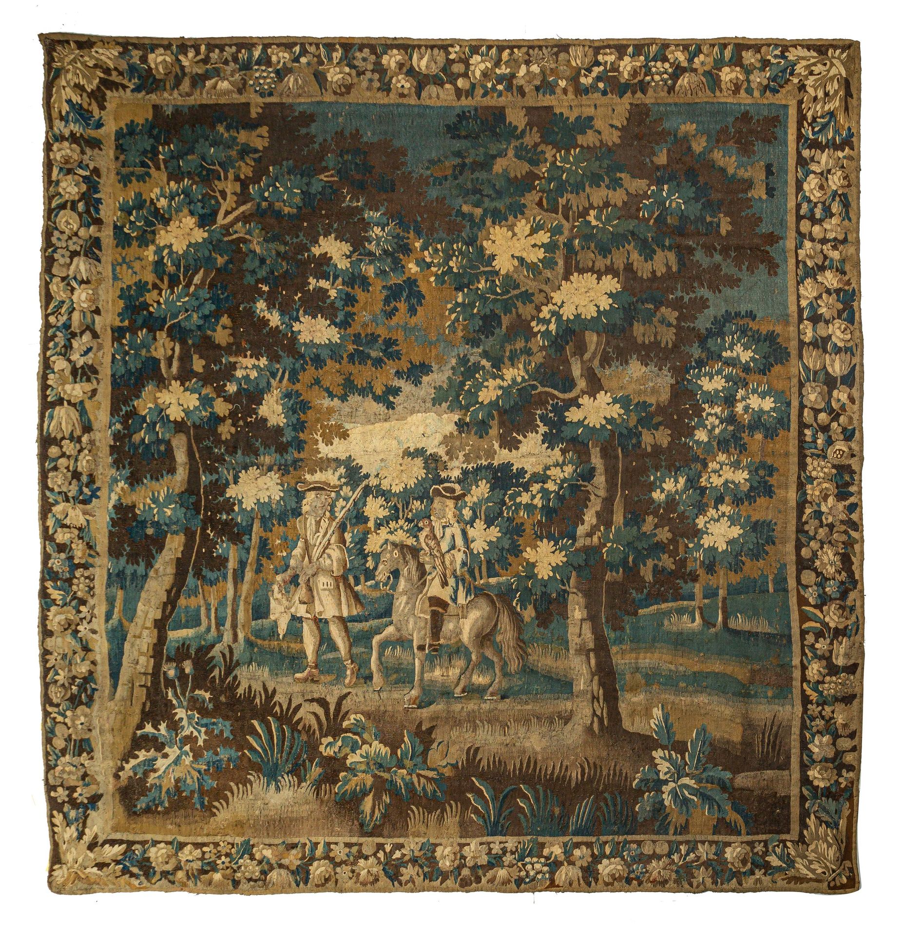 The falcon hunt, a verdure Aubusson tapestry, late 17thC, H 281 - W 267 cm La ch&hellip;