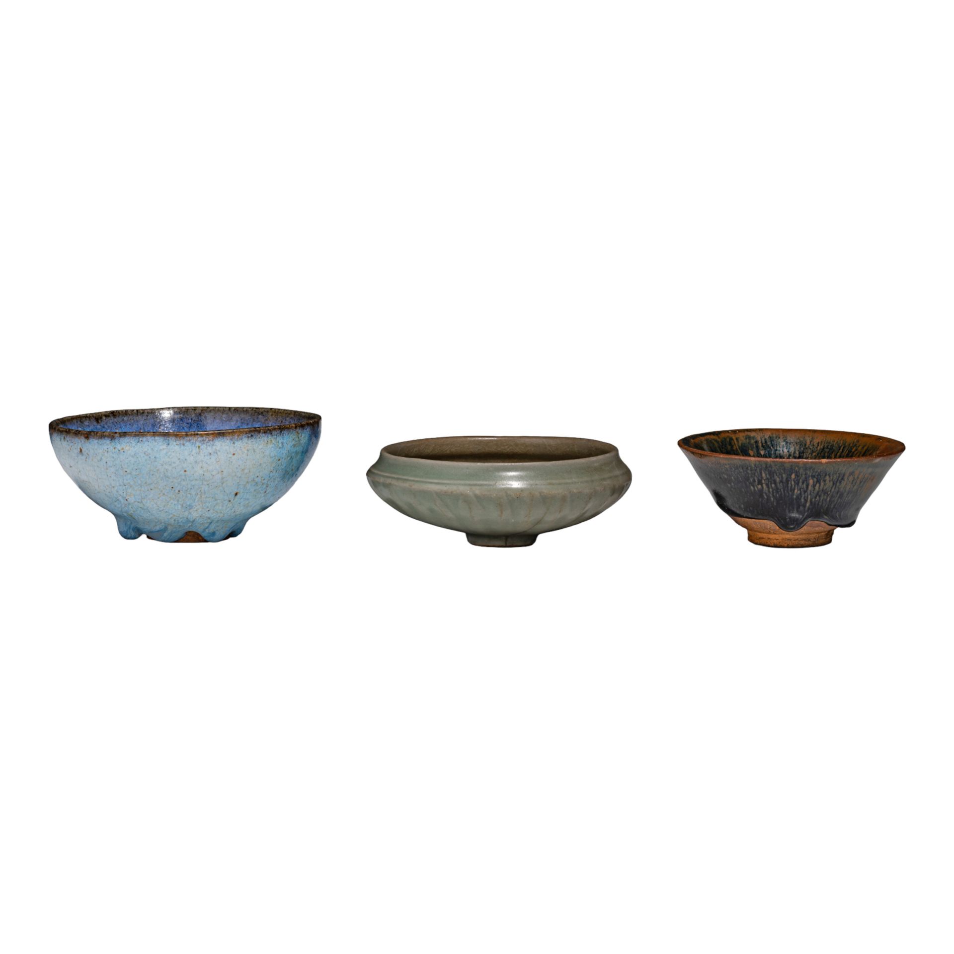 A collection of three Chinese glazed pottery bowls, Song and Ming style, H 4,5 -&hellip;