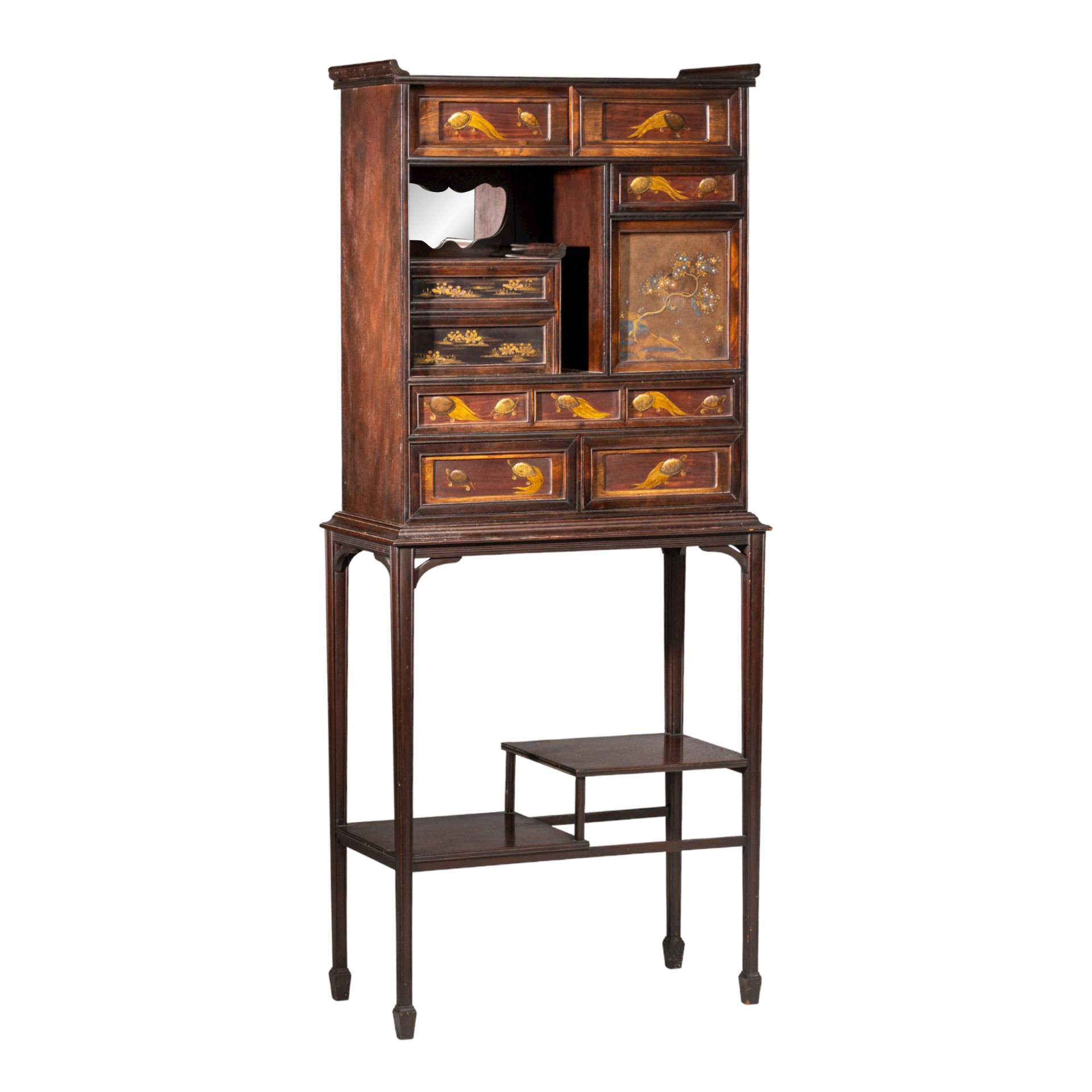 An elegant Japanese Shodona display cabinet, with gilt lacquered panels, Meiji, &hellip;