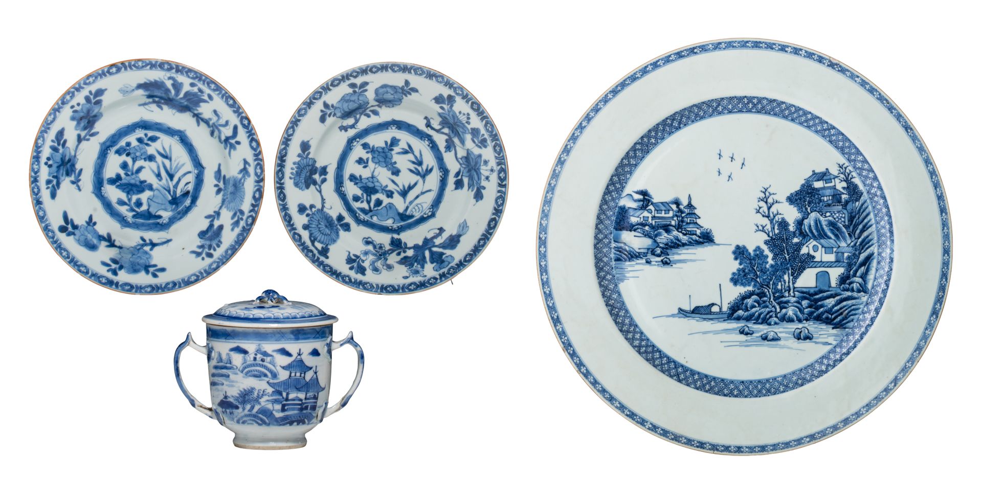 A collection of Chinese blue and white porcelain ware, Qianlong period, largest &hellip;