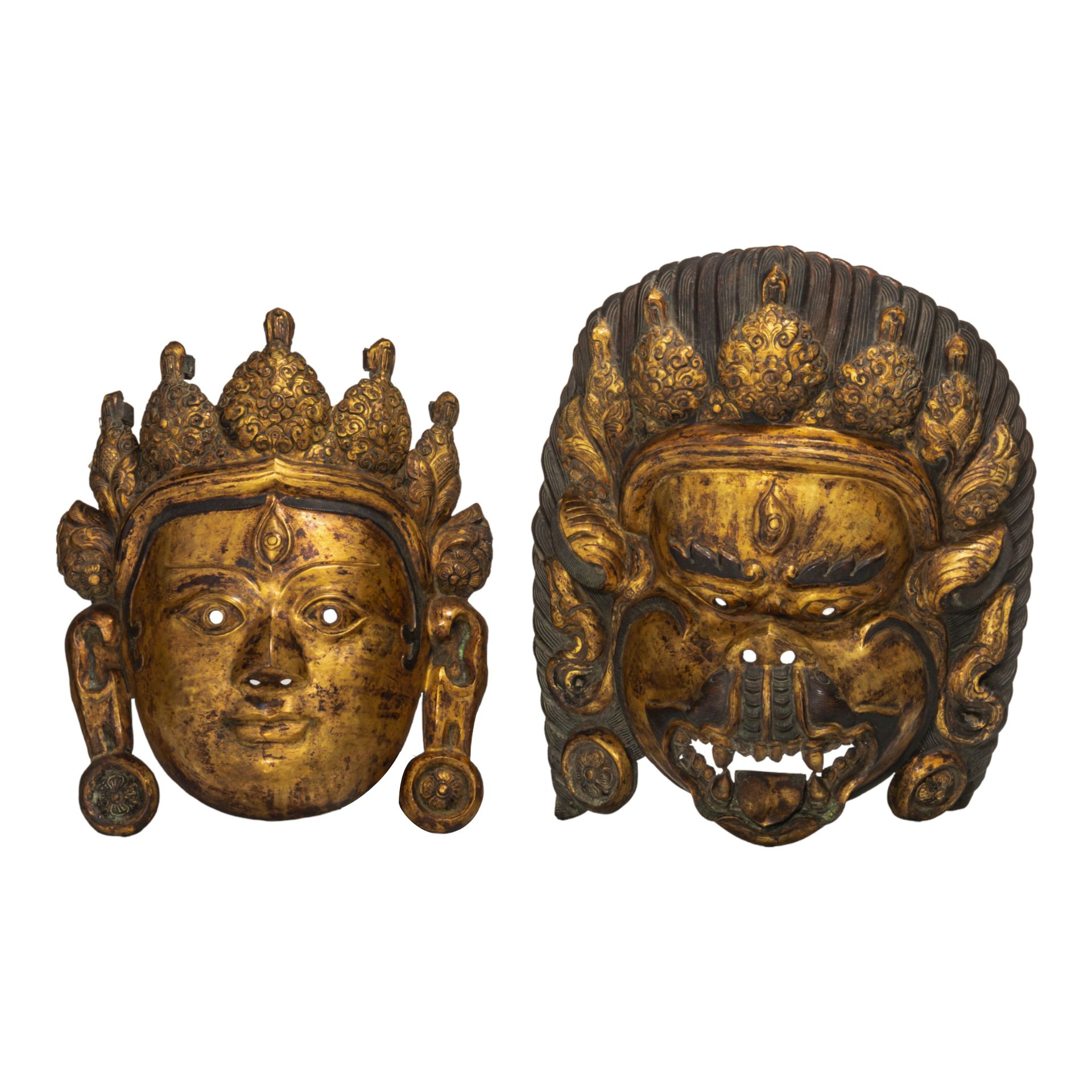 A Sino-Tibetan gilt bronze mask of Bodhisattva and one of a wrathful deity, 20th&hellip;