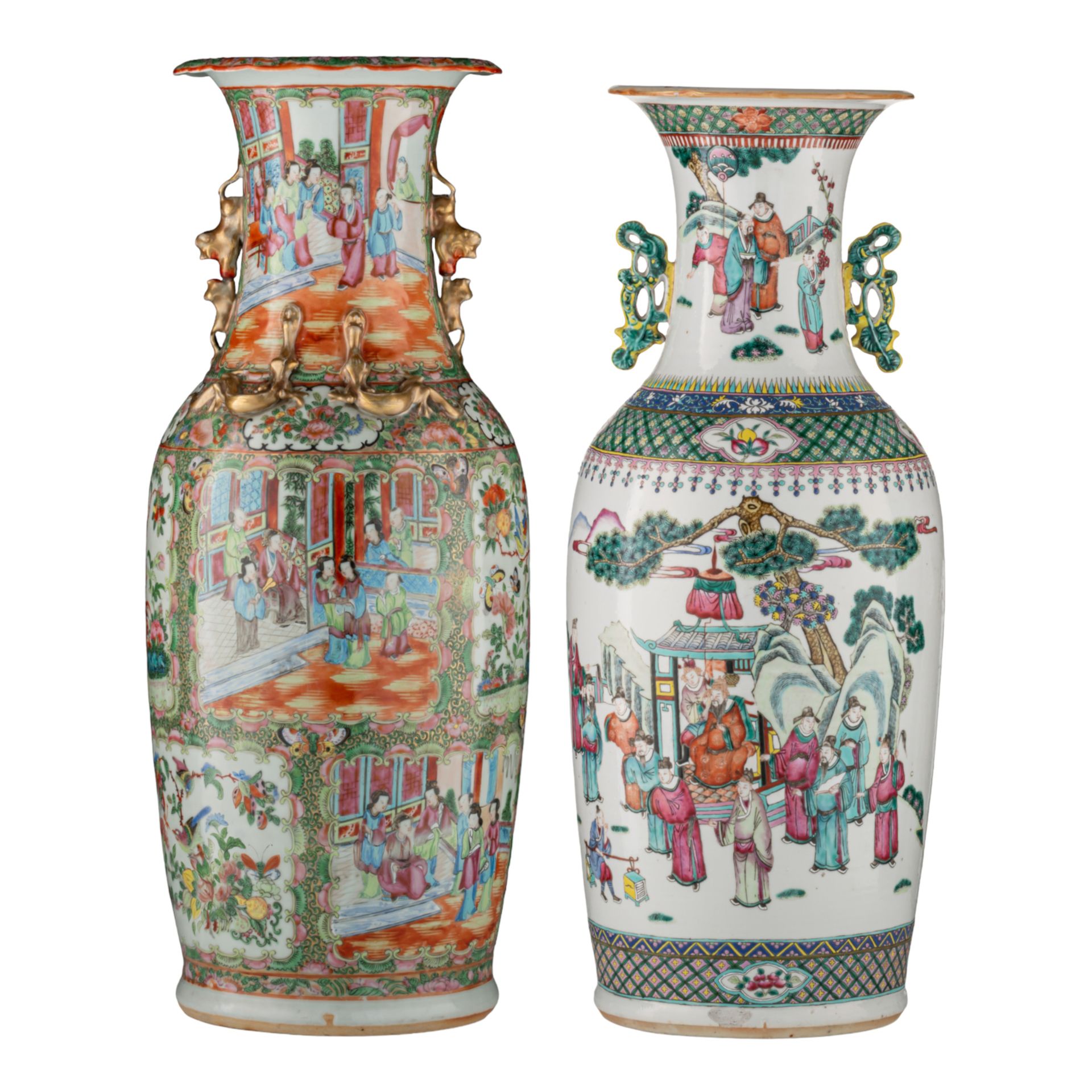 A Chinese Canton famille rose vase, H 62,5 cm - and a Chinese famille rose doubl&hellip;