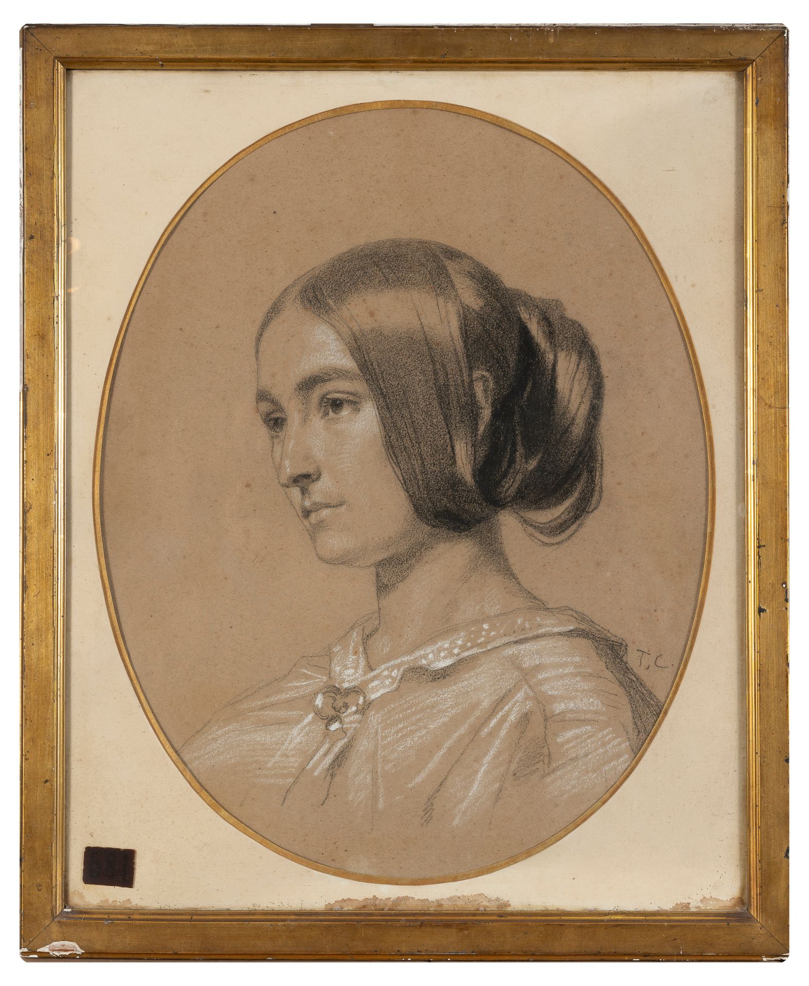 Null 托马斯-库图尔（1815-1879），归属于

一个年轻女孩的画像

椭圆形粉彩画，右下方有 "T.C "字样。

根据专业知识进行估算