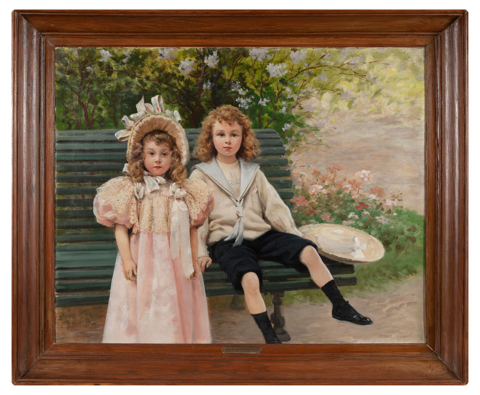 Null 爱德华-贝尔纳-德巴-蓬桑(Edouard-Bernard DEBAT-PONSAN) (1847-1913)

长椅上的两个孩子

布面油画，左下方&hellip;