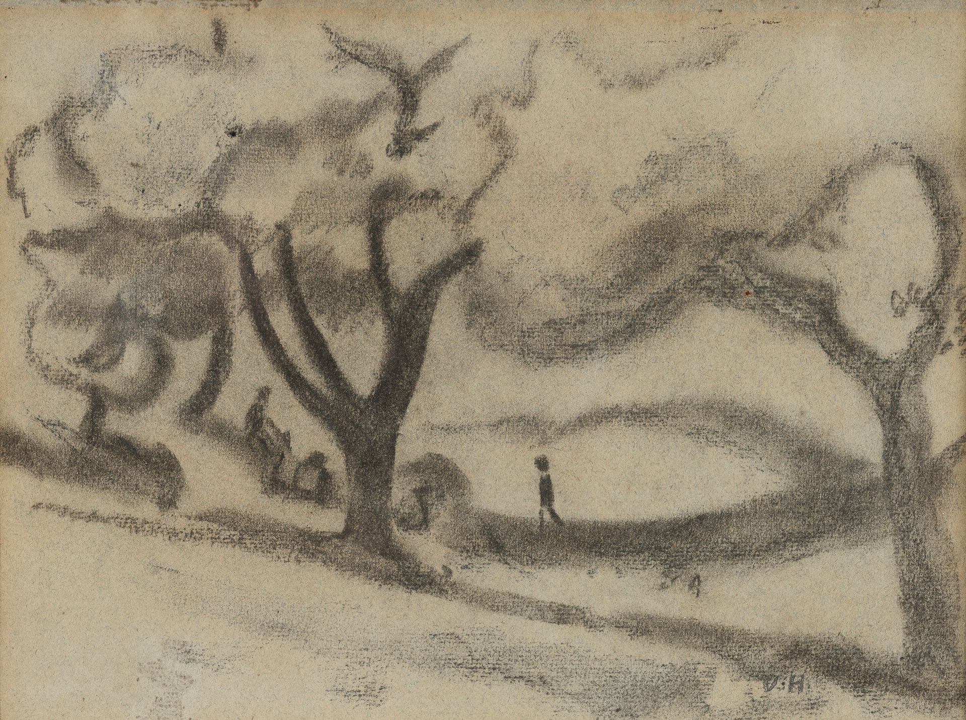 Null 威廉-范-哈塞尔(Willem VAN HASSELT) (1882-1963)

树下的人

右下角有石墨字样。

目测：21 x 27厘米。