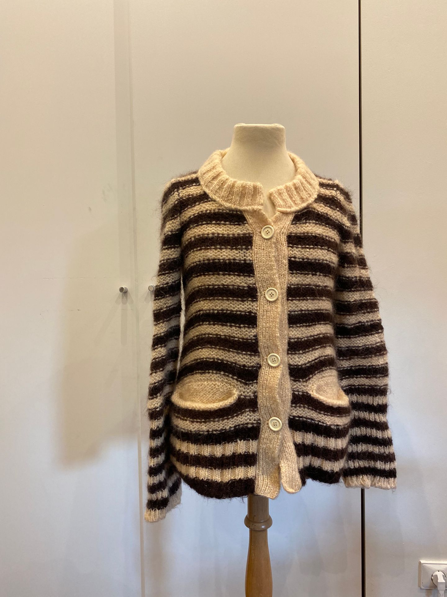 Null Sonia RYKIEL, gestreifte Strickjacke aus Wolle und Angora Größe 38