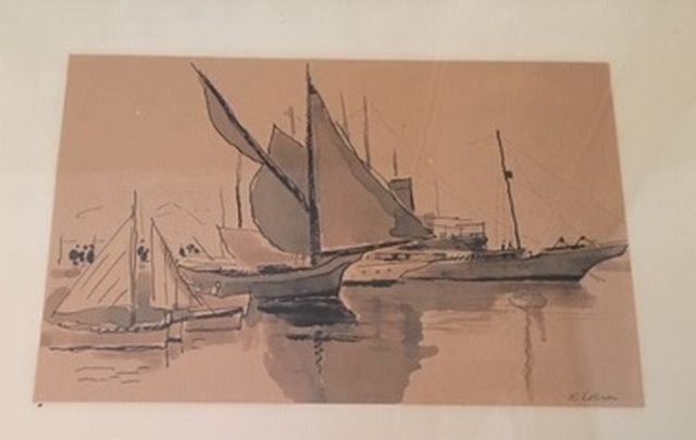 Null Robert LOTIRON (1886-1966)
"Deauville, le bassin des yachts"
Aquarelle sign&hellip;