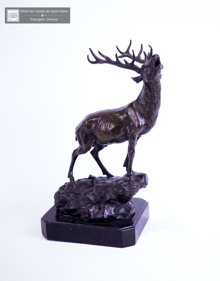 Null Pierre-Jules Mène (1810-1879), "The bellowing of the stag" bronze group wit&hellip;