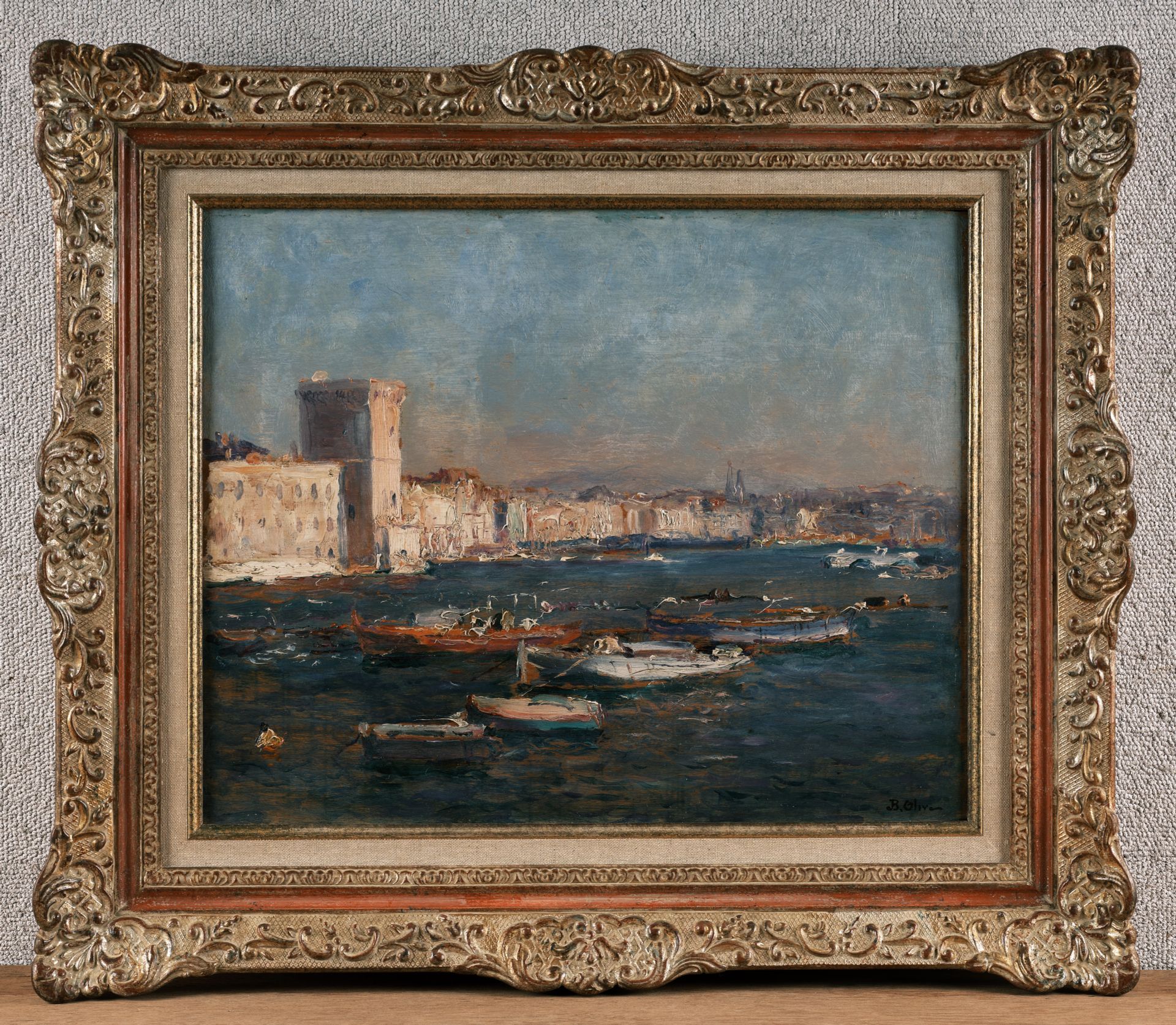 Null 让-巴蒂斯特-奥利弗（马赛1848-1936），《马赛港》，面板油画，右下方有签名。尺寸为33 x 41厘米。