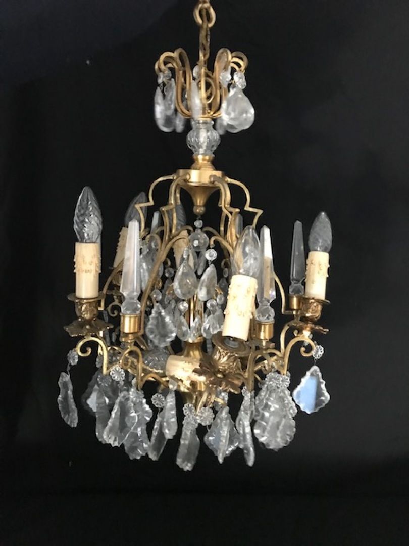 Null Cage chandelier with 6 arms of light with pampilles and bronze. 2 sconces a&hellip;