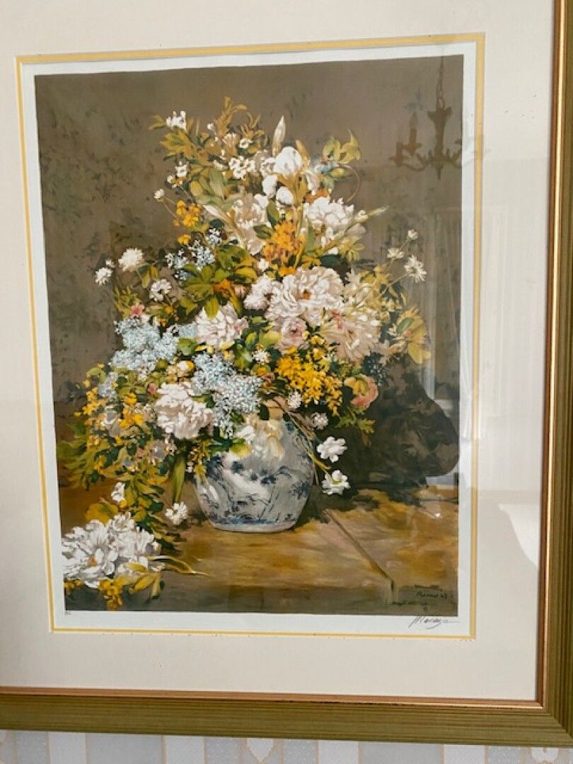 Null AFTER RENOIR BY MACAZE LITHOGRAPH "BOUQUET OF FLOWERS