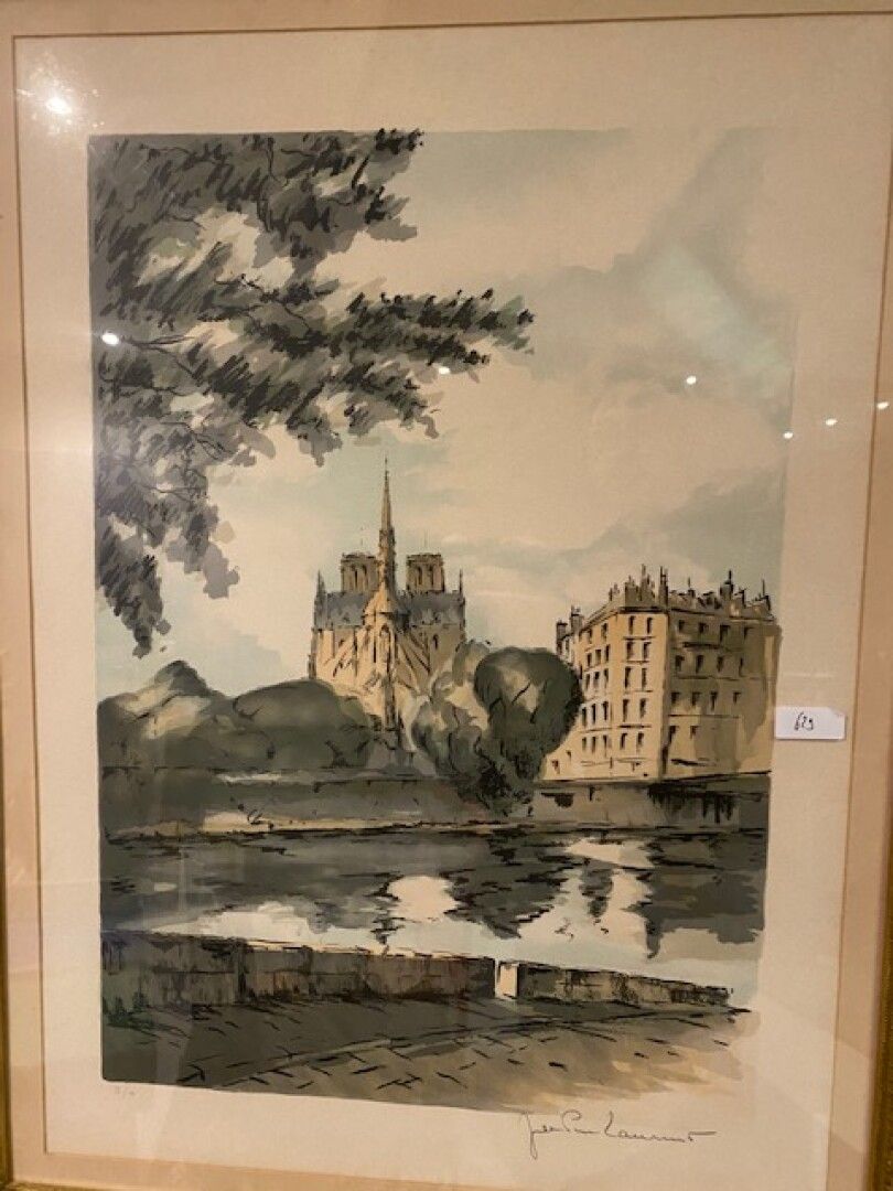 Null Jean-Pierre LAURENT: View of Notre Dame lithograph signed lower right