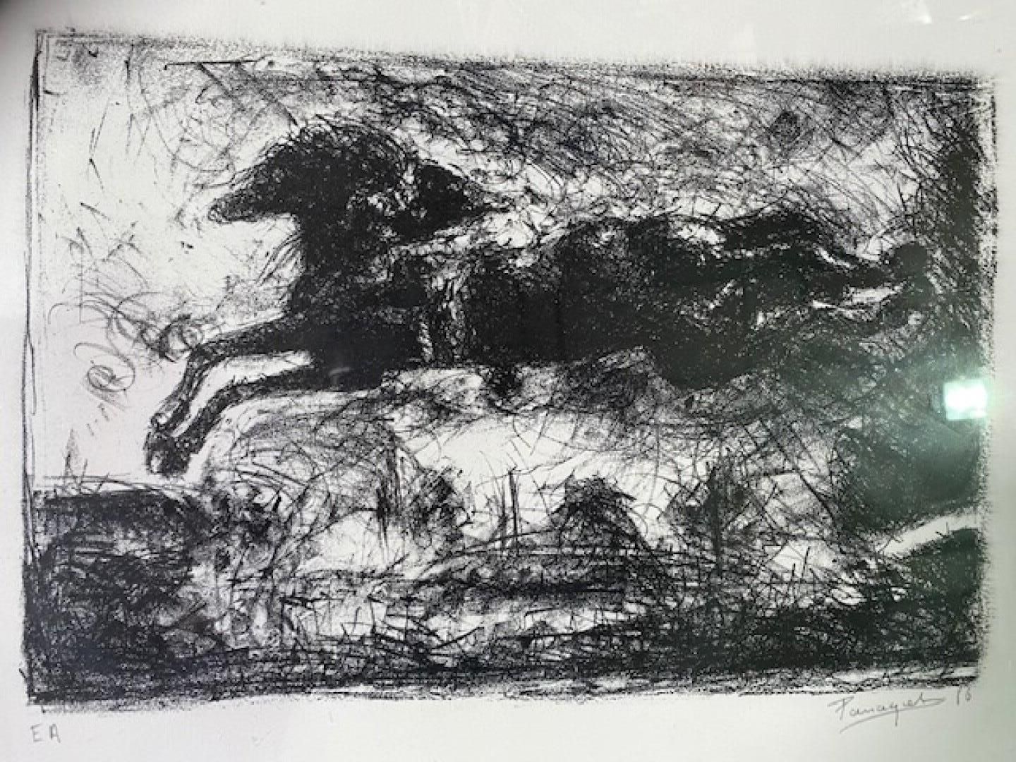 Null PANAQUET 

Il cavallo al galoppo

Litografia in nero

Prova d'artista 

fir&hellip;