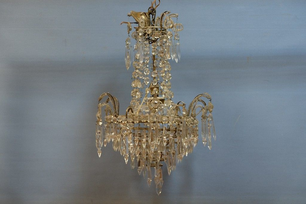 Null Crystal basket chandelier, circa 1900 (4 lights) (H:80 cm)