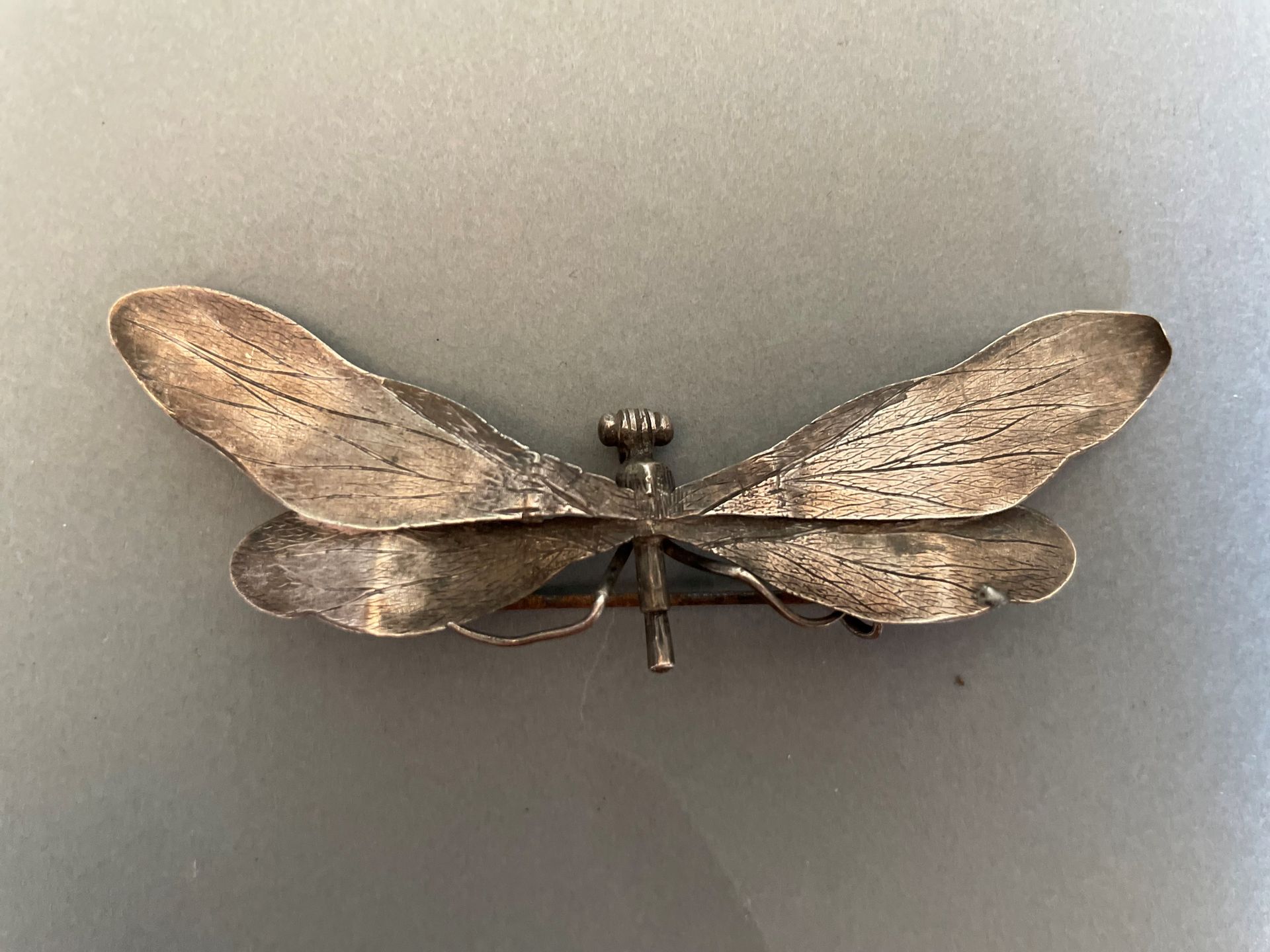 Null 银色蜻蜓胸针（金属针）。十九世纪初。

重量：8.3克。
