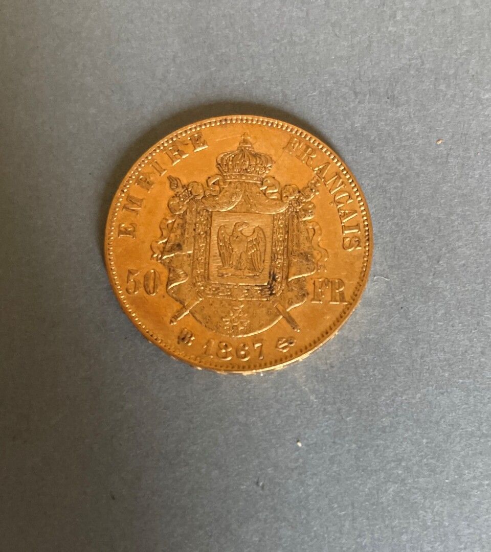 Null 第二帝国

50法郎金币，拿破仑三世头像。1867, BB.斯特拉斯堡。

16,13克。

穿着。
