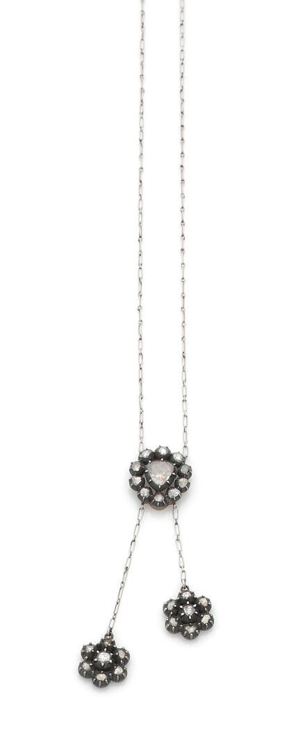 Null Negligé composed of three rose-cut diamond flowers on silver. The chain in &hellip;