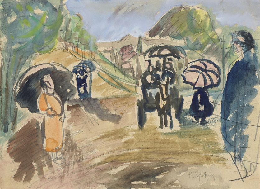 Henri EPSTEIN (Lodz 1891-1944 déporté) Promeneurs sous la pluie
Encre de chine e&hellip;