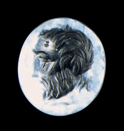 Null Flat oval intaglio engraved with a bearded satyr profile on the left. Nicol&hellip;