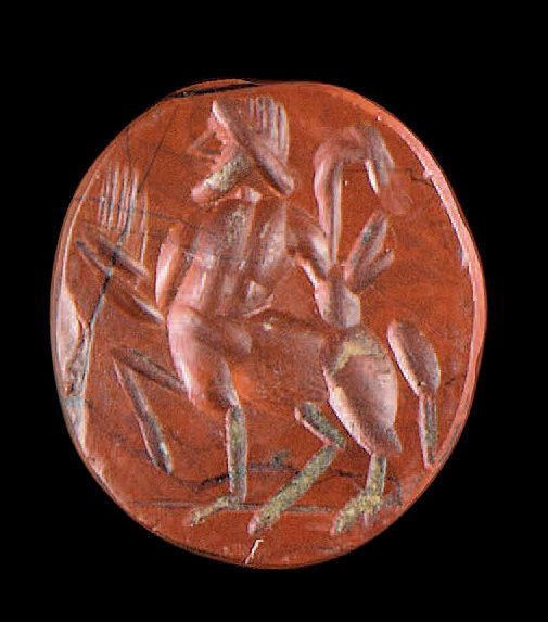 Null Intaille ovale plate gravée d'un centaure passant à gauche. Jaspe rouge. Ar&hellip;