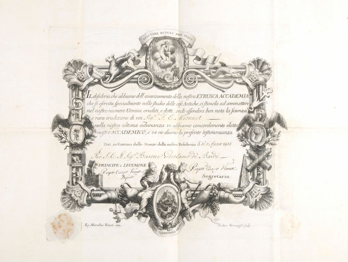 Null 档案 泰奥多-埃德梅-米昂纳[巴黎，1770年--同上，1842年]。

支持西奥多-埃德米-米昂纳的伊特鲁里亚学院文凭。大型专利

丰富的雕刻（由T&hellip;