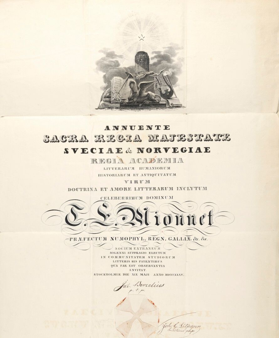 Null ARCHIVIO Théodore-Edme MIONNET [Parigi, 1770 - id., 1842].

Diploma dell'Ac&hellip;