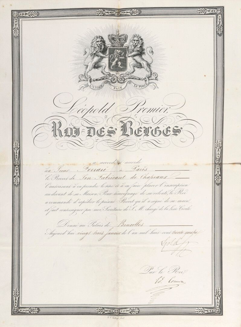Null SAXONY-COBURG的LEOPOLD一世[1790年，科堡-1865年，布鲁塞尔莱肯]，国王。

比利时人。

签署的文件。布鲁塞尔，1834年&hellip;