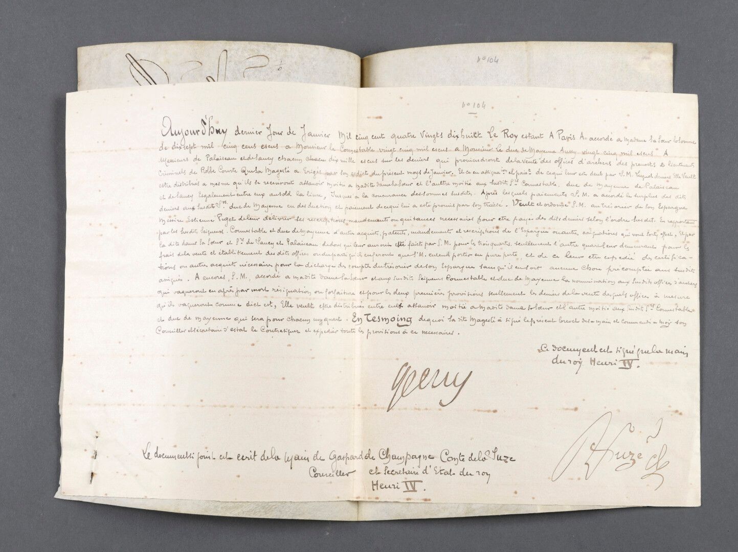Null ENRICO IV [Pau, 1553 - Parigi, 1610], re di Francia.

Firmato "Henry". Pari&hellip;