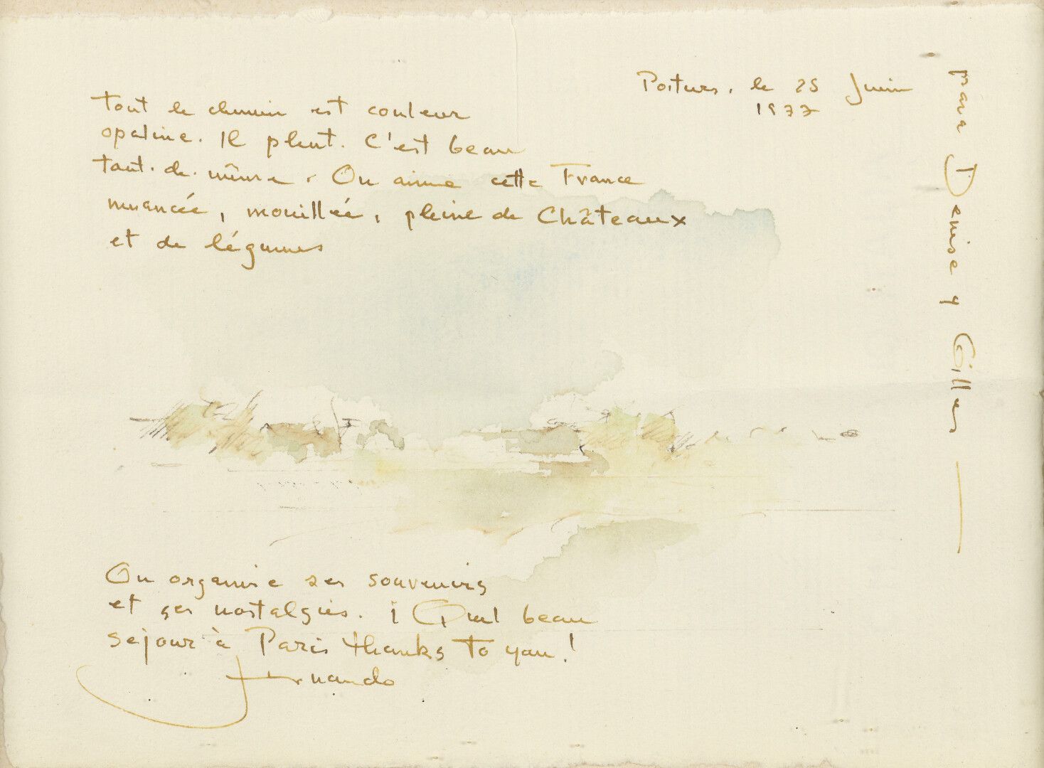 Null 费尔南多-佐贝尔-德-亚拉(1924-1984)


一路走来是彩色的...


水彩画说明了一首手写的诗，位于普瓦提埃，日期为1973年6月25日，&hellip;