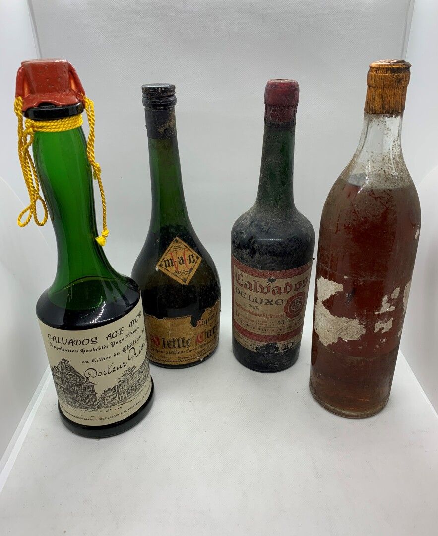 Null 4 bouteilles dont 2 CALVADOS, 1 Âge d'or du Docteur Rivierez du Château du &hellip;