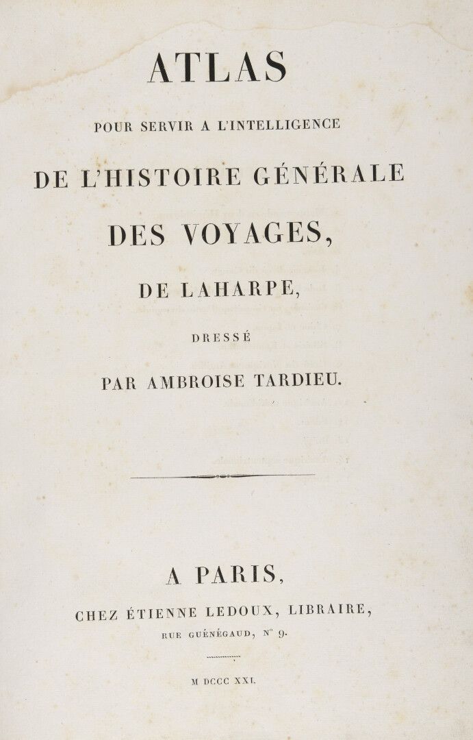 Null ATLAS]。- TARDIEU, Ambroise - 作为旅行通史指南的地图集，由La Harpe制作。巴黎，勒杜，1821年。双开本，15张双页&hellip;