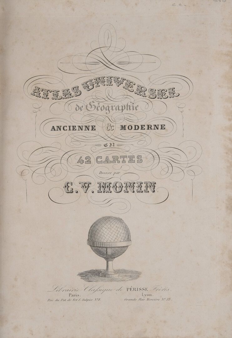 Null ATLAS]。- MONIN, C.V.- 古代和现代地理的世界地图集。巴黎，Périsse，（1839年）。双开本，42幅钢刻地图，发黄的纸张，棕色&hellip;