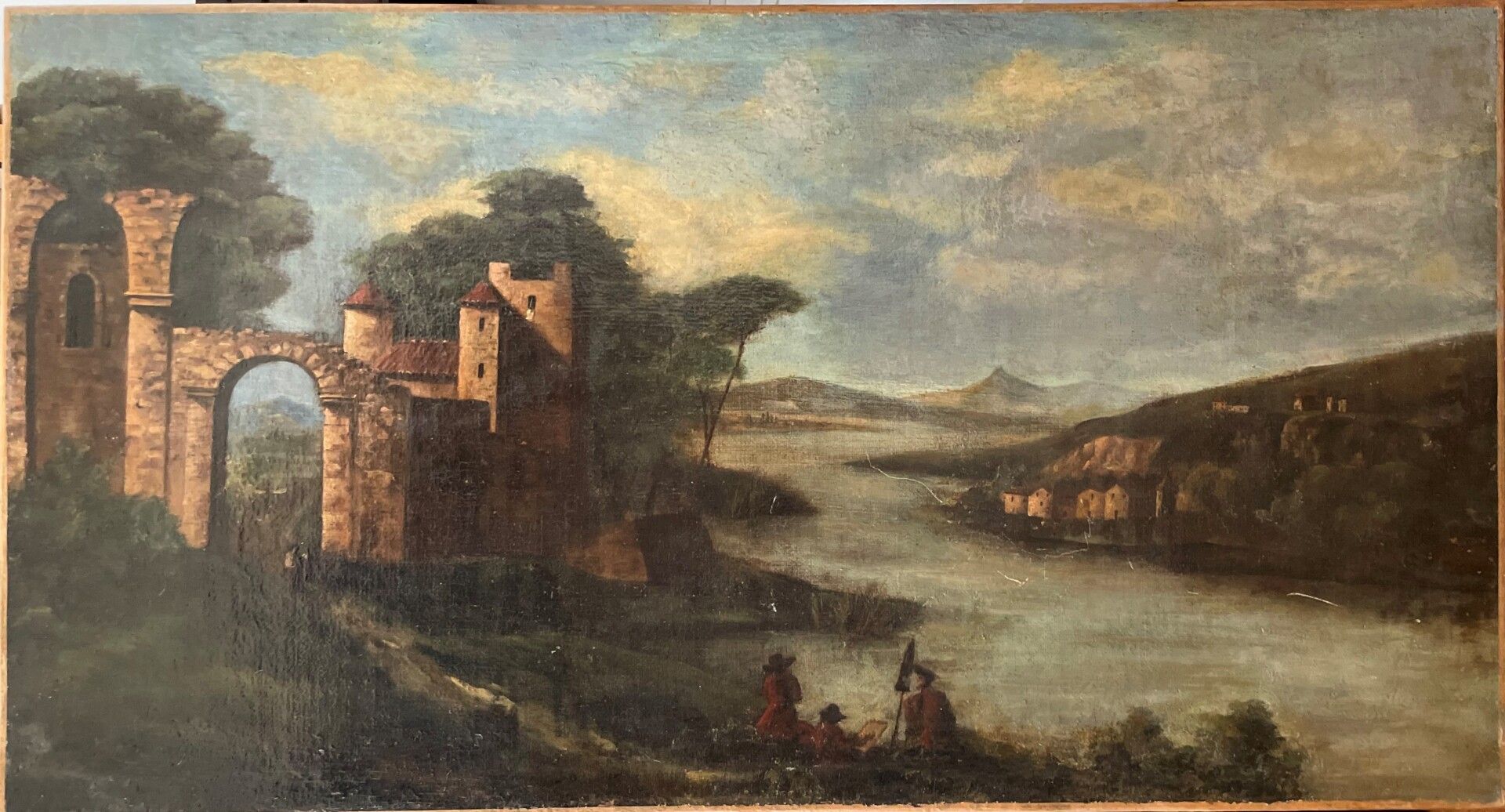 Null 19世纪的学校

河边的废墟景观与人物

布面油画

45,5 x 84 cm

划痕，修复。