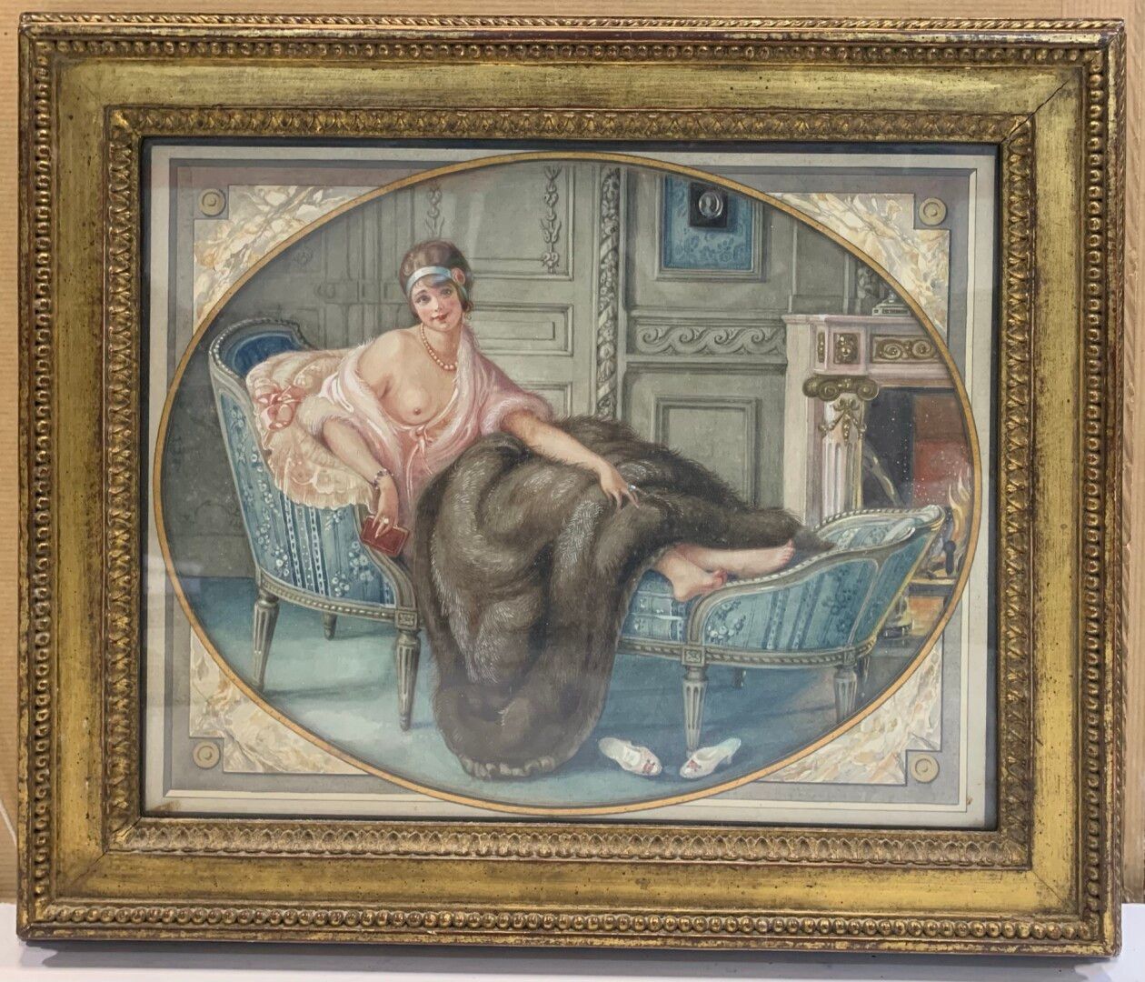 Null 法国学校在18世纪的品味

年轻女子在经络上，一个乳房裸露在外

纸上粉笔画。

H.21厘米 - 宽28厘米