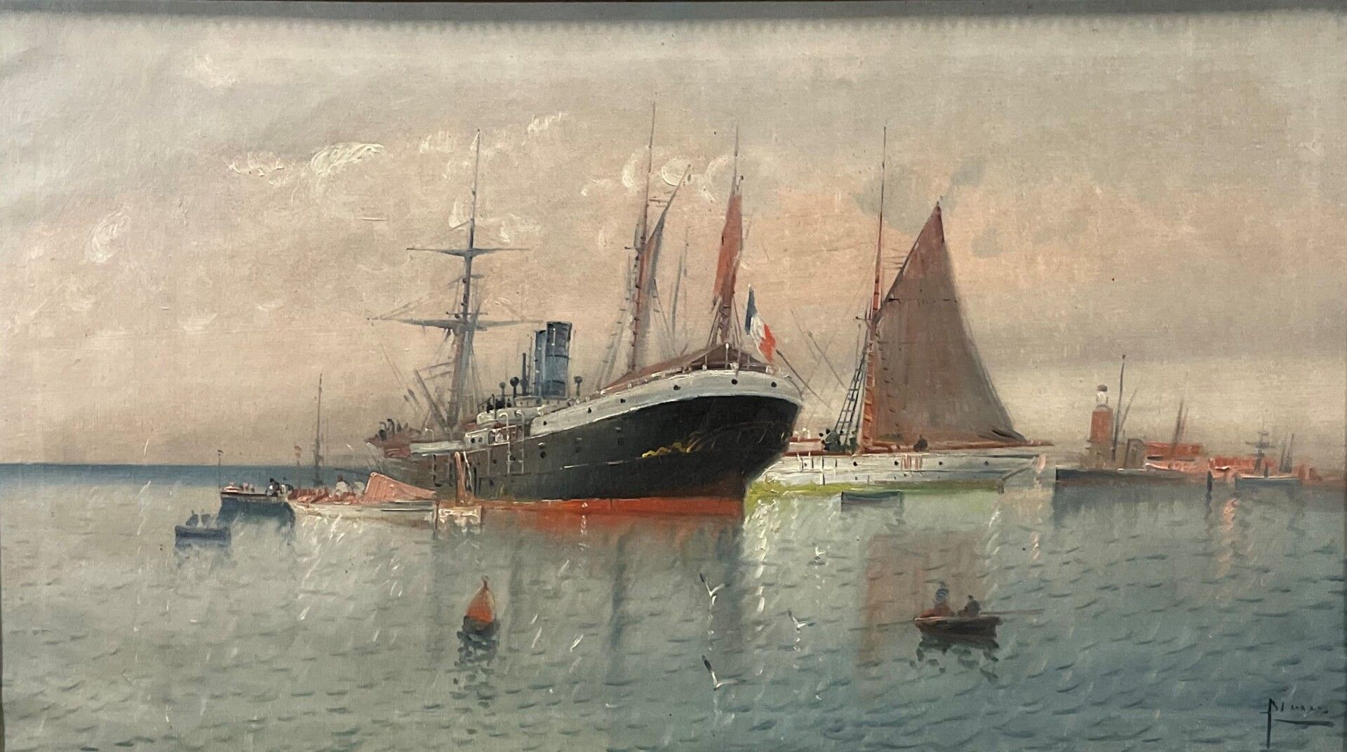 Null 19世纪末-20世纪初的法国学校

停泊的船舶

布面油画，右下方有签名。

40 x 70厘米