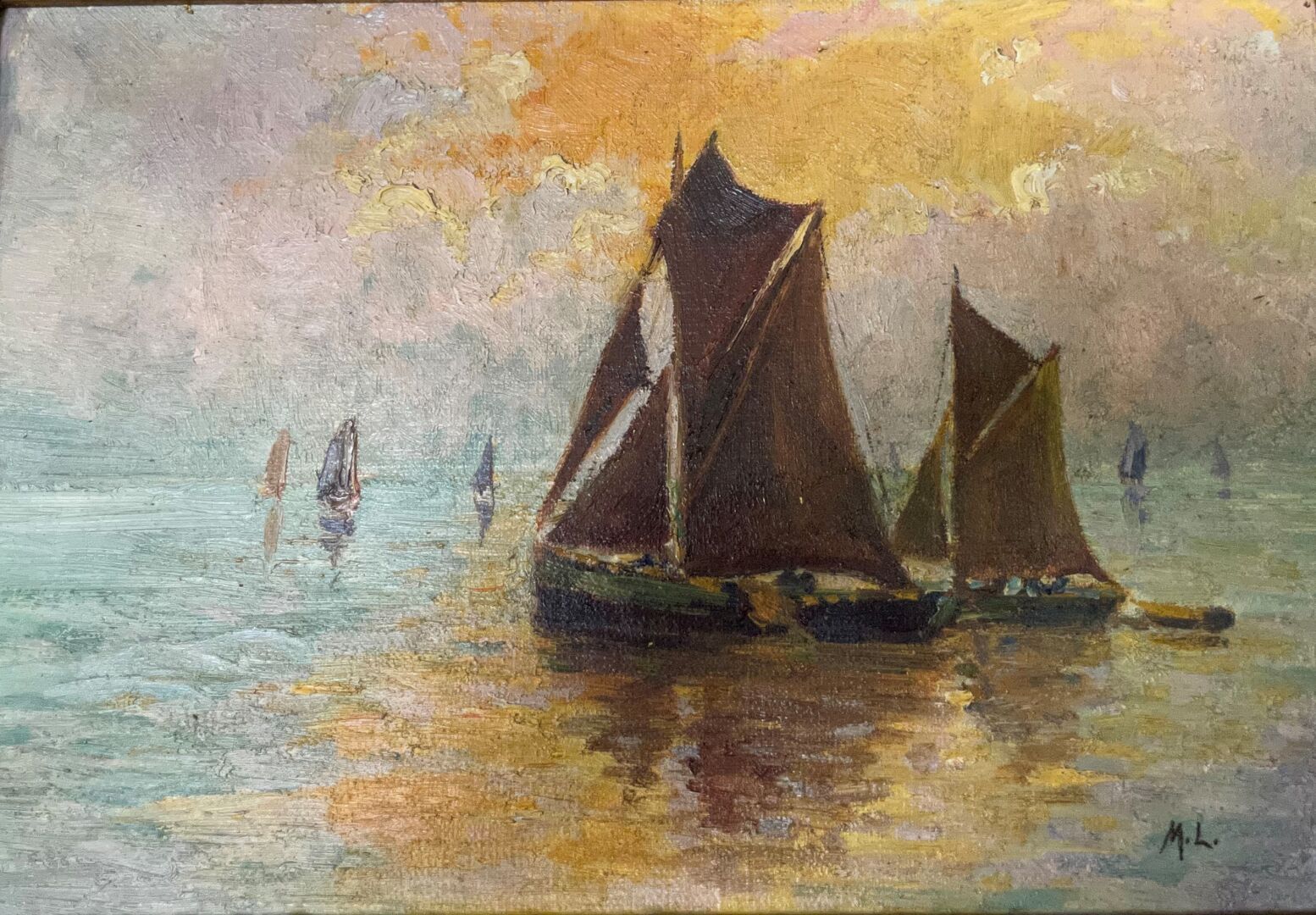 Null Ecole moderne 

Bateau de pêche au coucher du soleil

Huile sur toile monog&hellip;