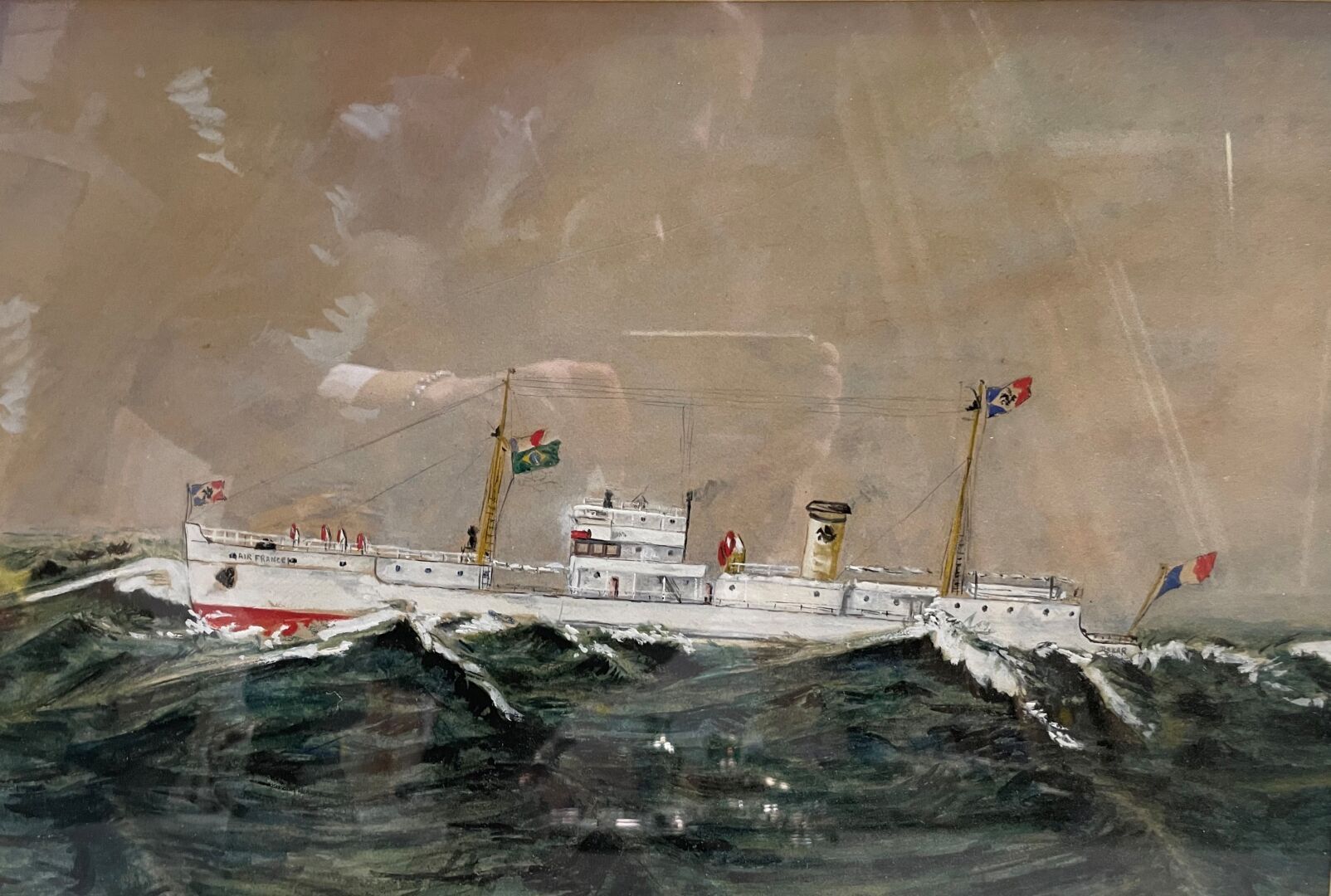 Null 法国现代学校

船舶：法国南美邮船公司

水彩画，无签名

30 x 44 厘米